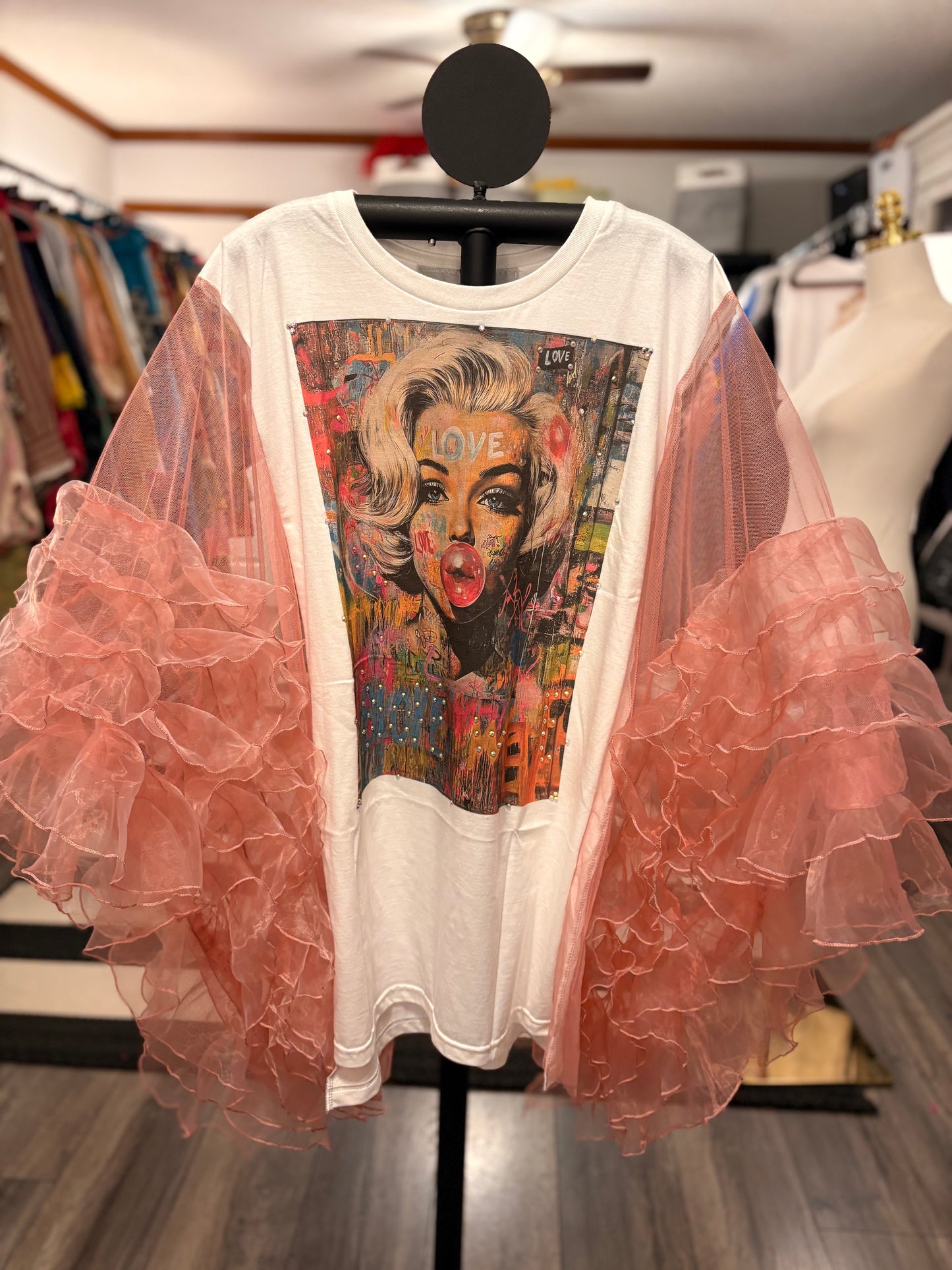 Marilyn Pop Rockstar Ruffle Top One Size Fits a Small to 3X