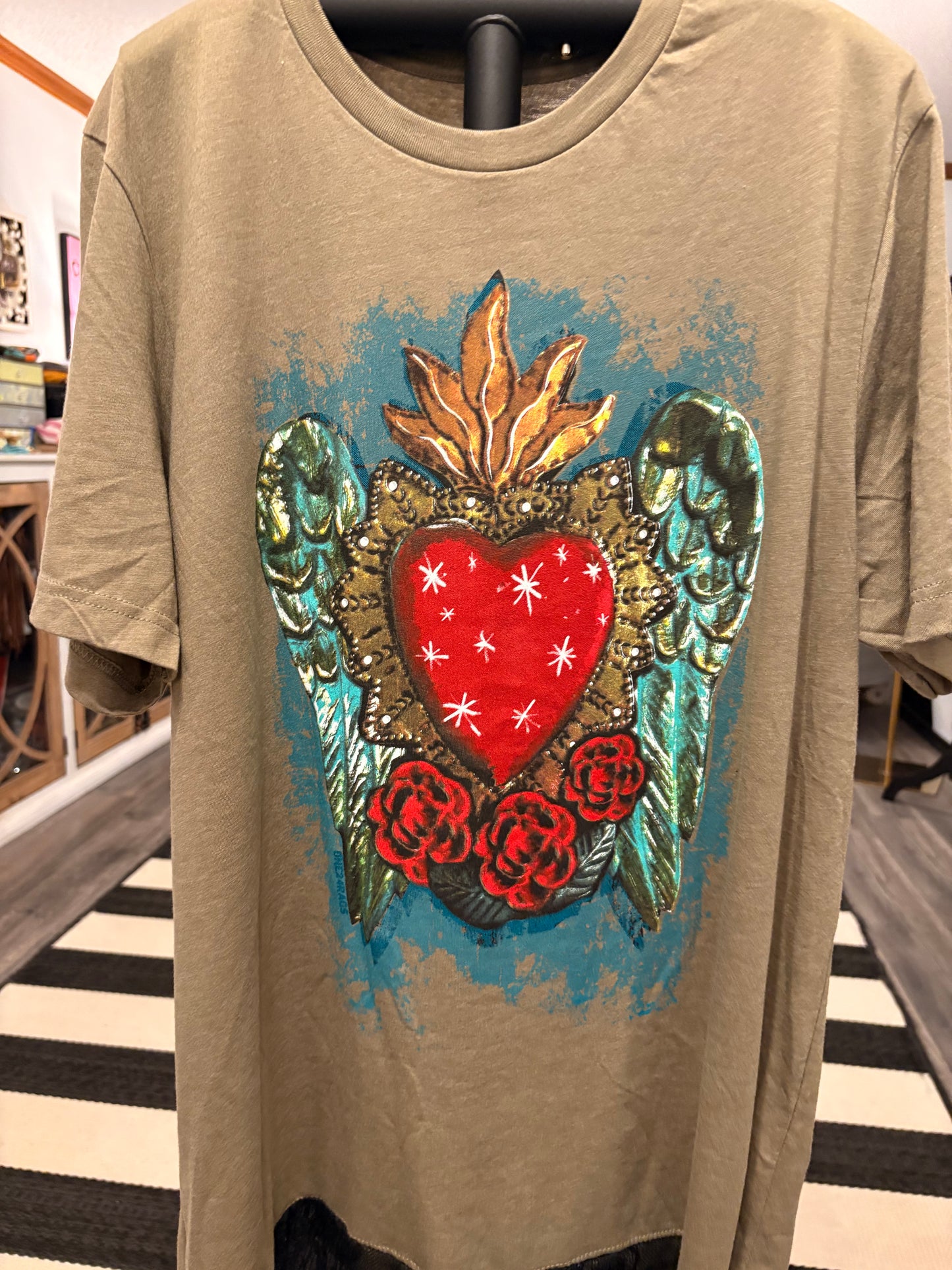 Sacred Heart Lace Bottom Tee Dress OVERSIZED Fits a Small to XL
