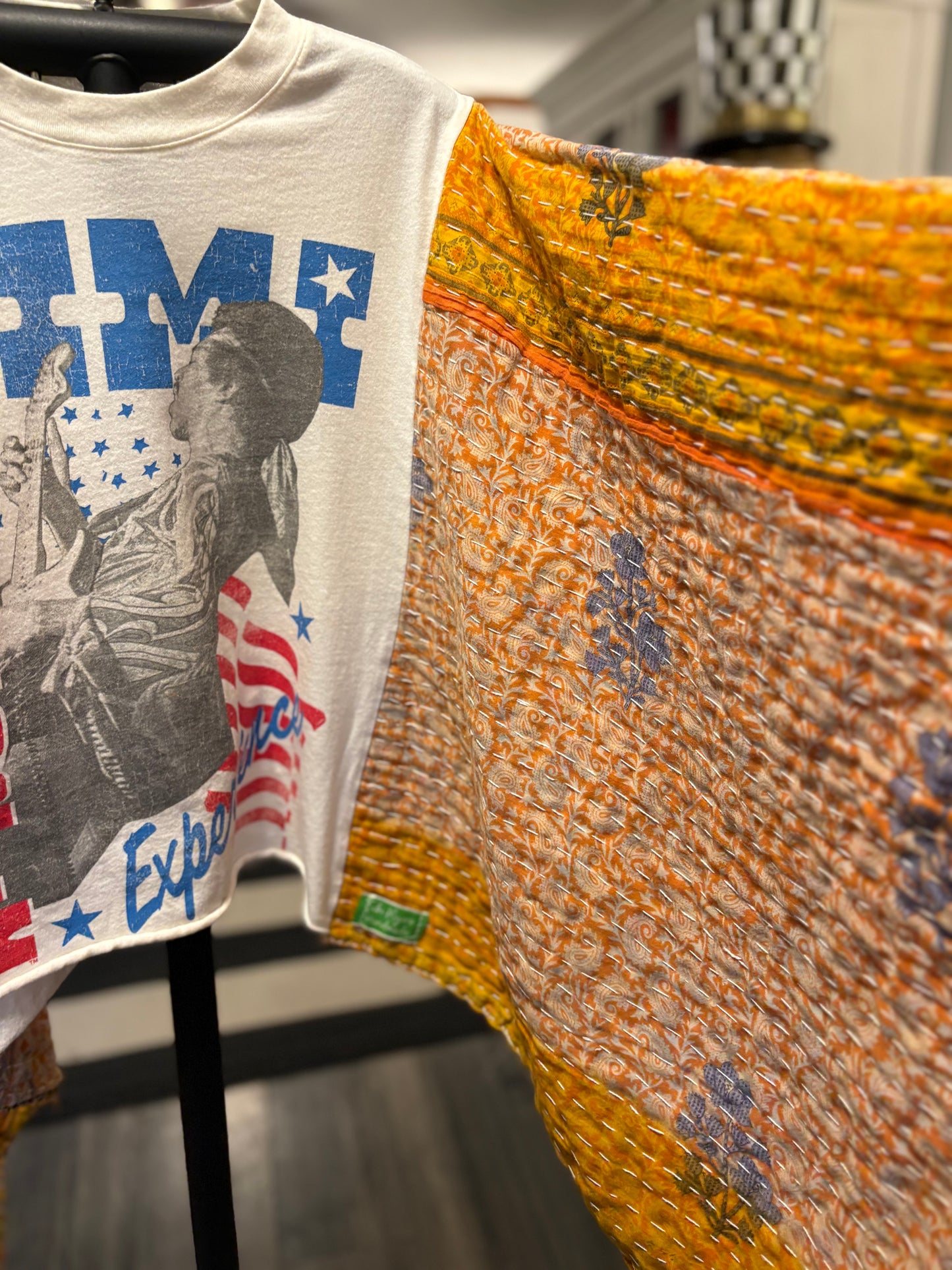 Jimi Hendrix Upcycled Vintage Kantha Poncho Tee Fits A Size Small to XL