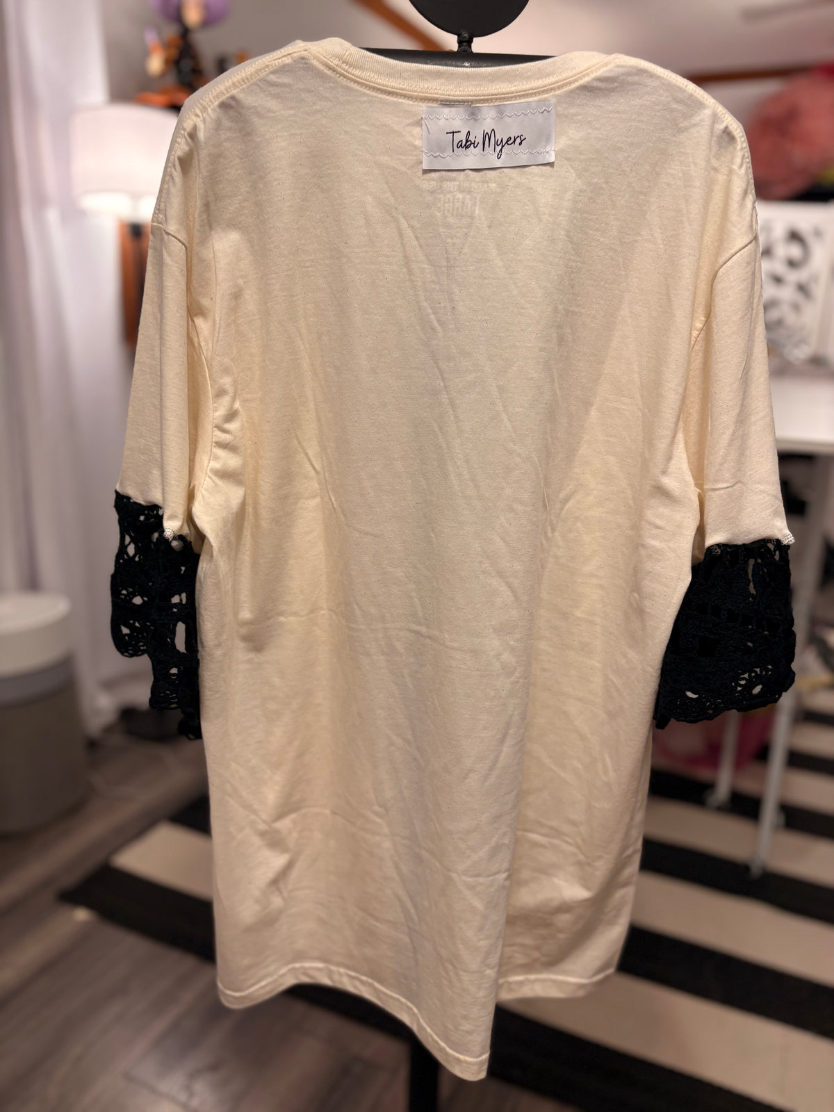 Fragile Glam Crochet Sleeve Tee One Size Fits a Small to Large