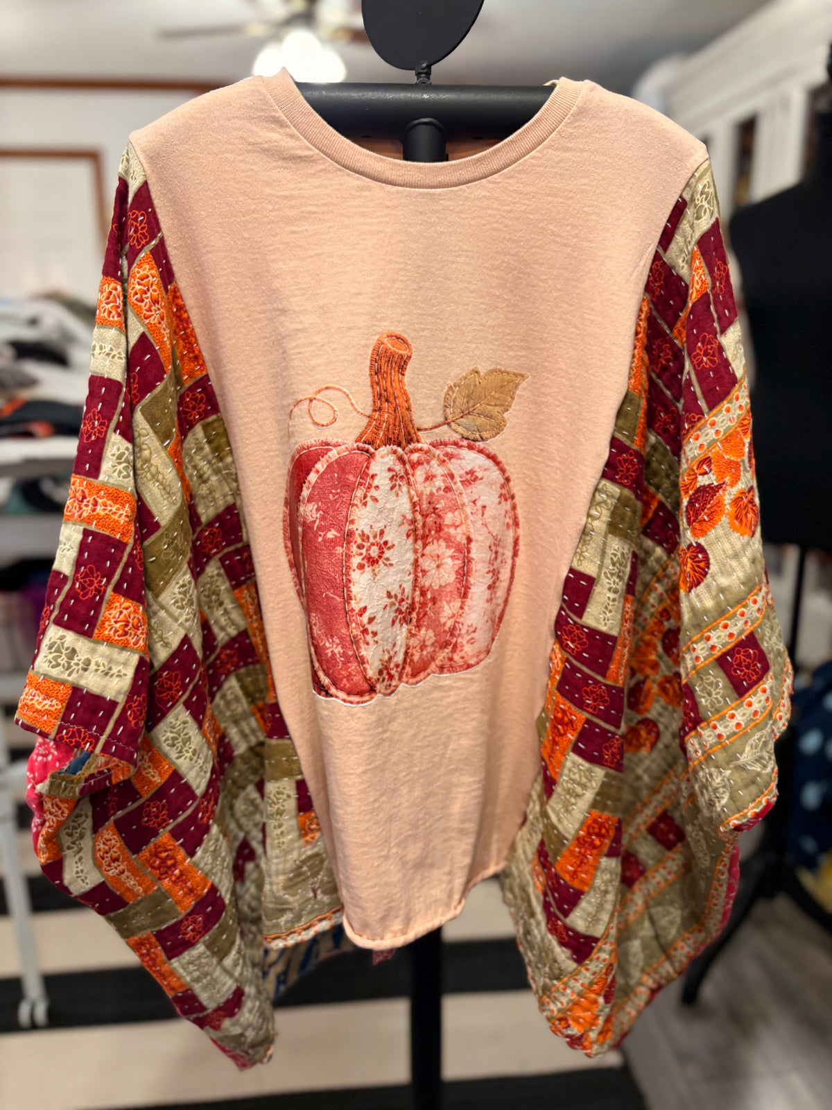 Pretty Pumpkin Vintage Kantha Poncho One Size Fits a Small to XXL