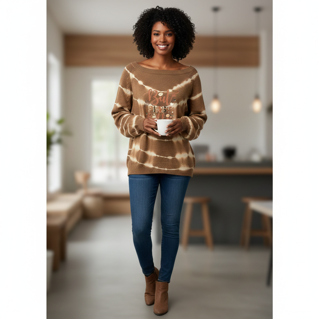 Coffee First Upcycled Oversized Sweater Fits Large/XL