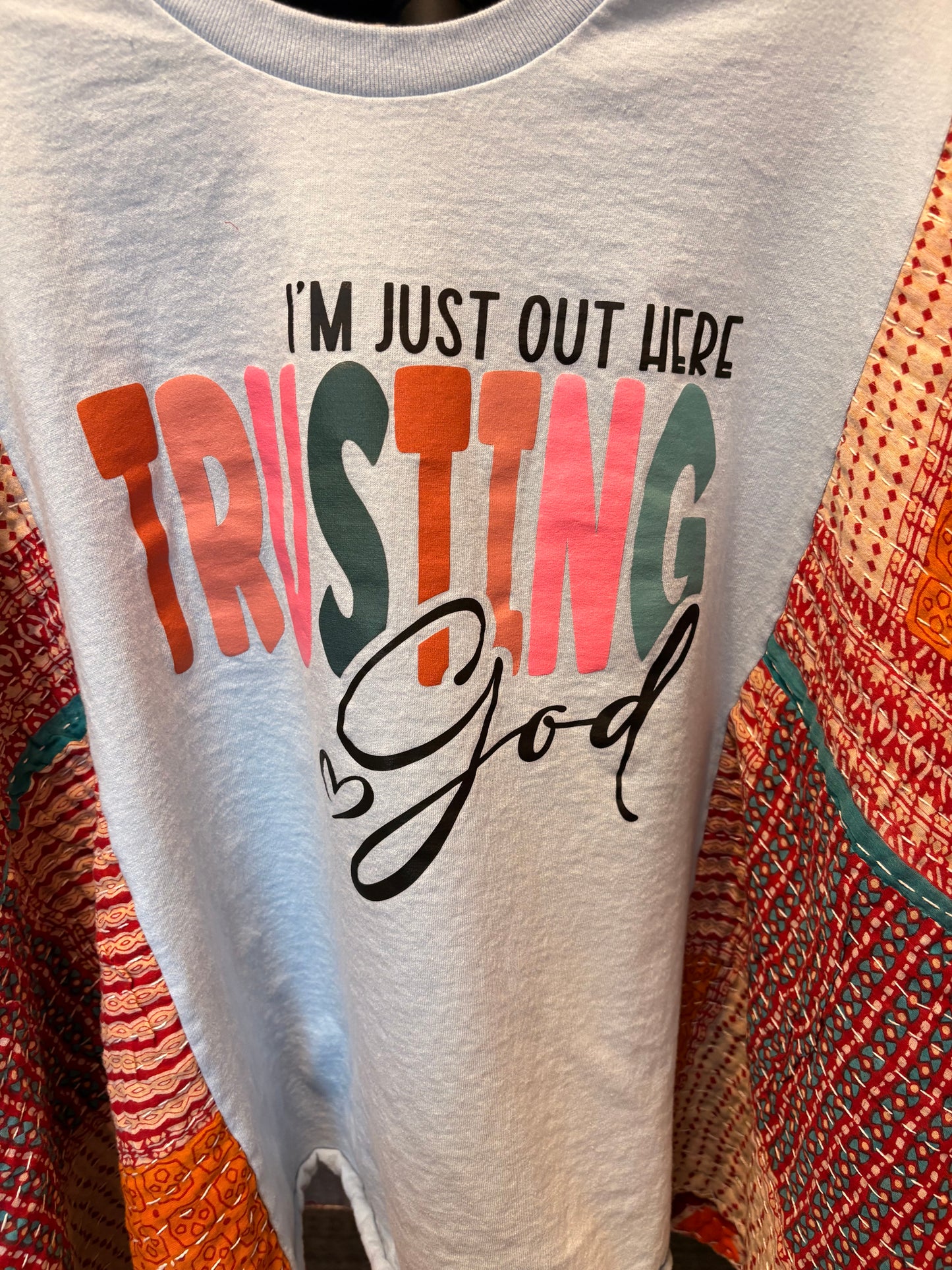 Trusting GOD Upcycled Vintage Kantha Quilt Poncho Tee One Size Fits a Small to XL