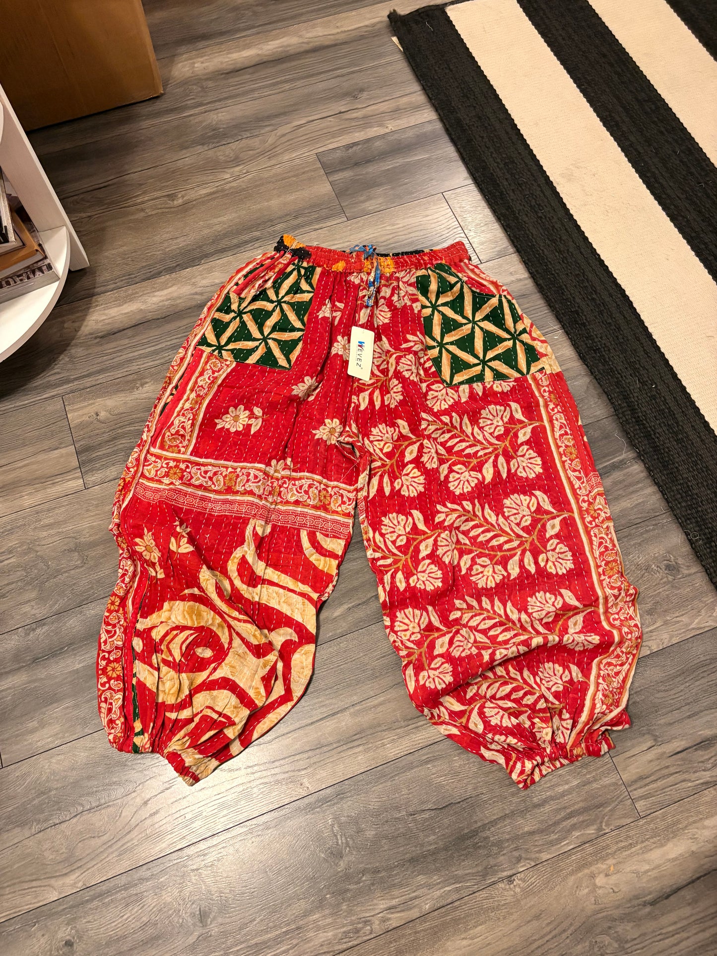 Sabrina Women Vintage Kantha Quilt Cotton Reversible Harem Pant One Size Fits Size 4-16