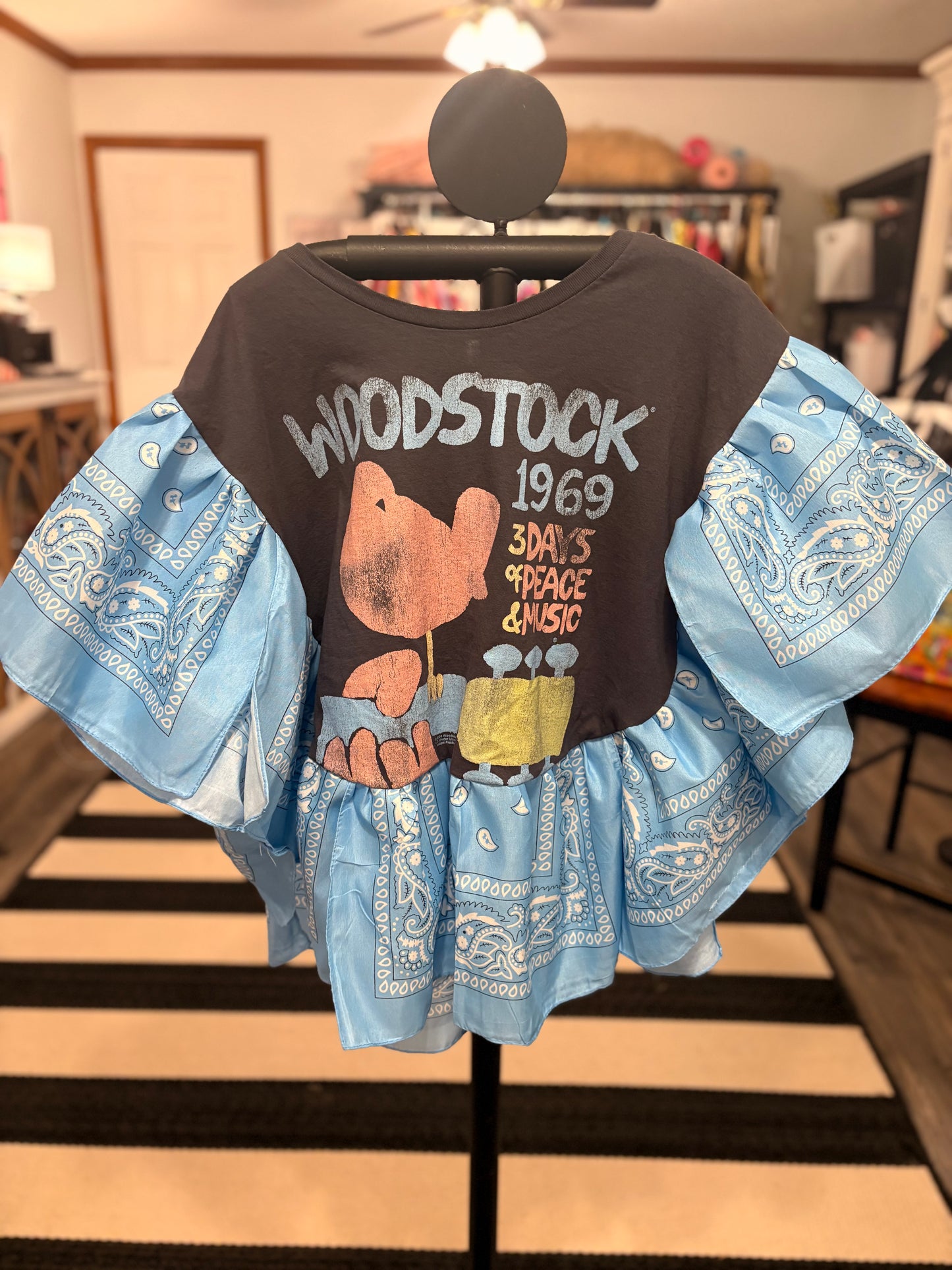 1969 Woodstock Butterfly Bandana Ruffled Poncho One Size Fits a Small to 2X