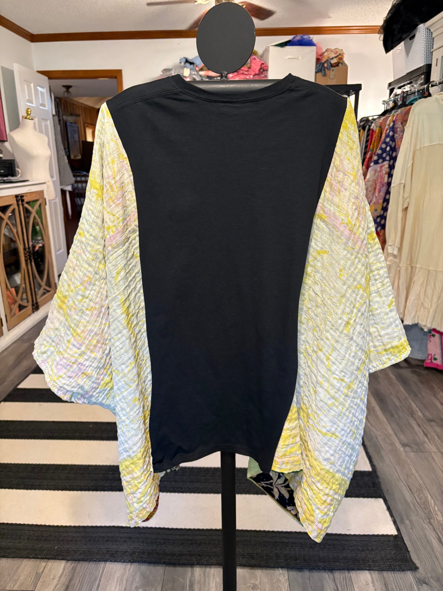 Alright Upcycled Vintage Kantha Poncho Tee One Size Fits a Large to 3X