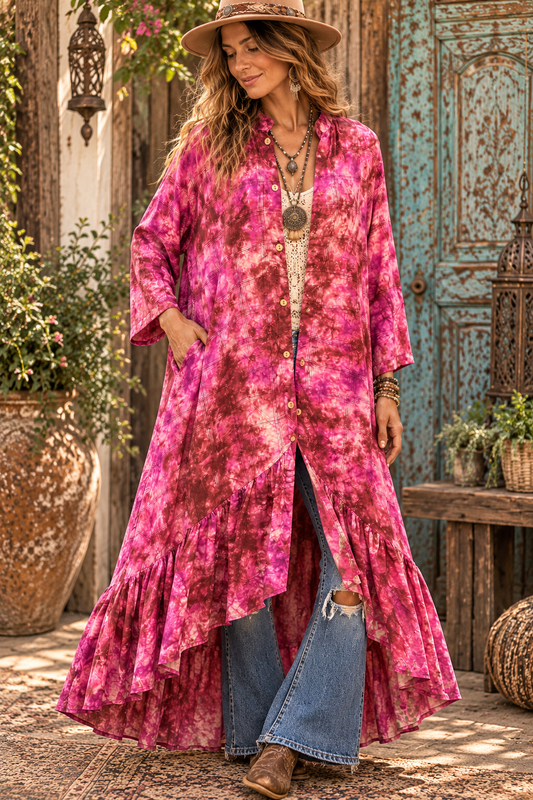 Meredith Hi/Lo Silk Ruffled Duster One Size Fits Small to 3X 2-22