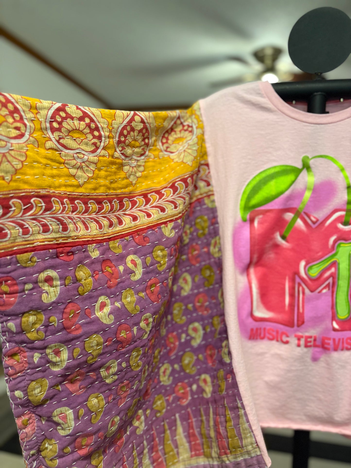 MTV Cherry Upcycled Vintage Kantha Poncho Tee Fits A Small to XXL Comfortably