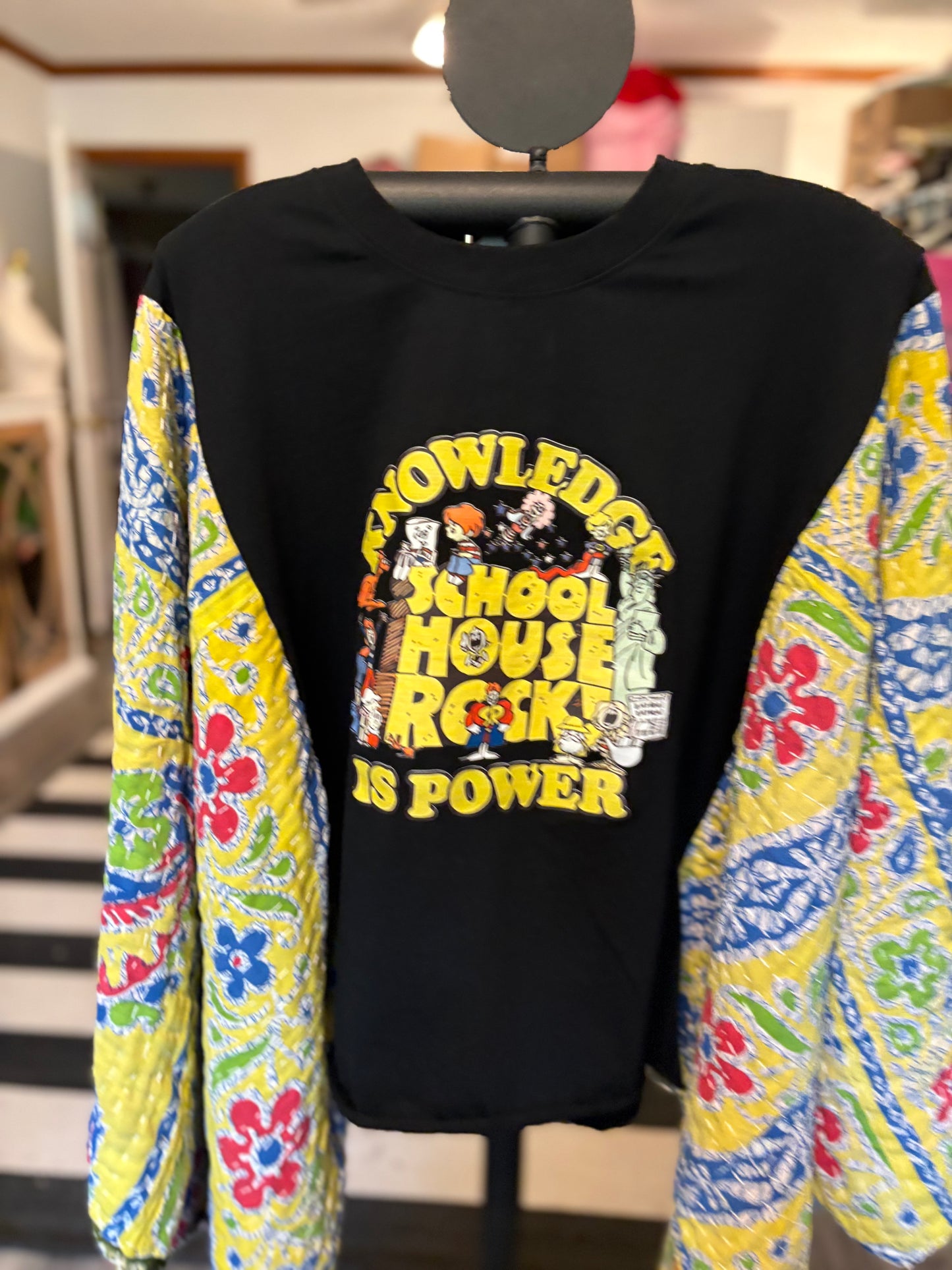 School House Rock Upcycled Vintage Kantha Poncho Tee Fits A Size Small to XXL