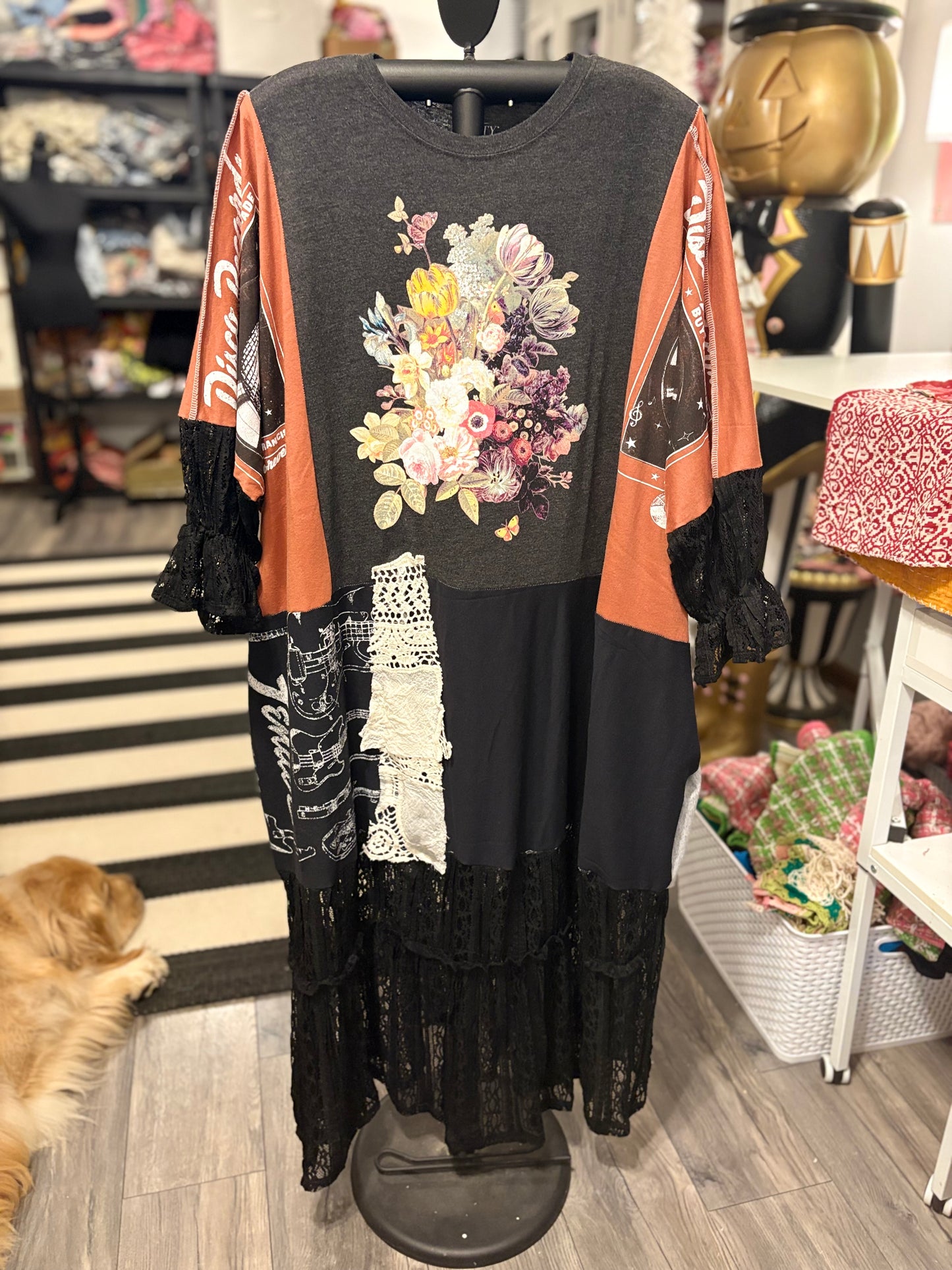 Pretty Disco Maxi Dress Upcycled Tee Dress One Size Fits a Large to 3X