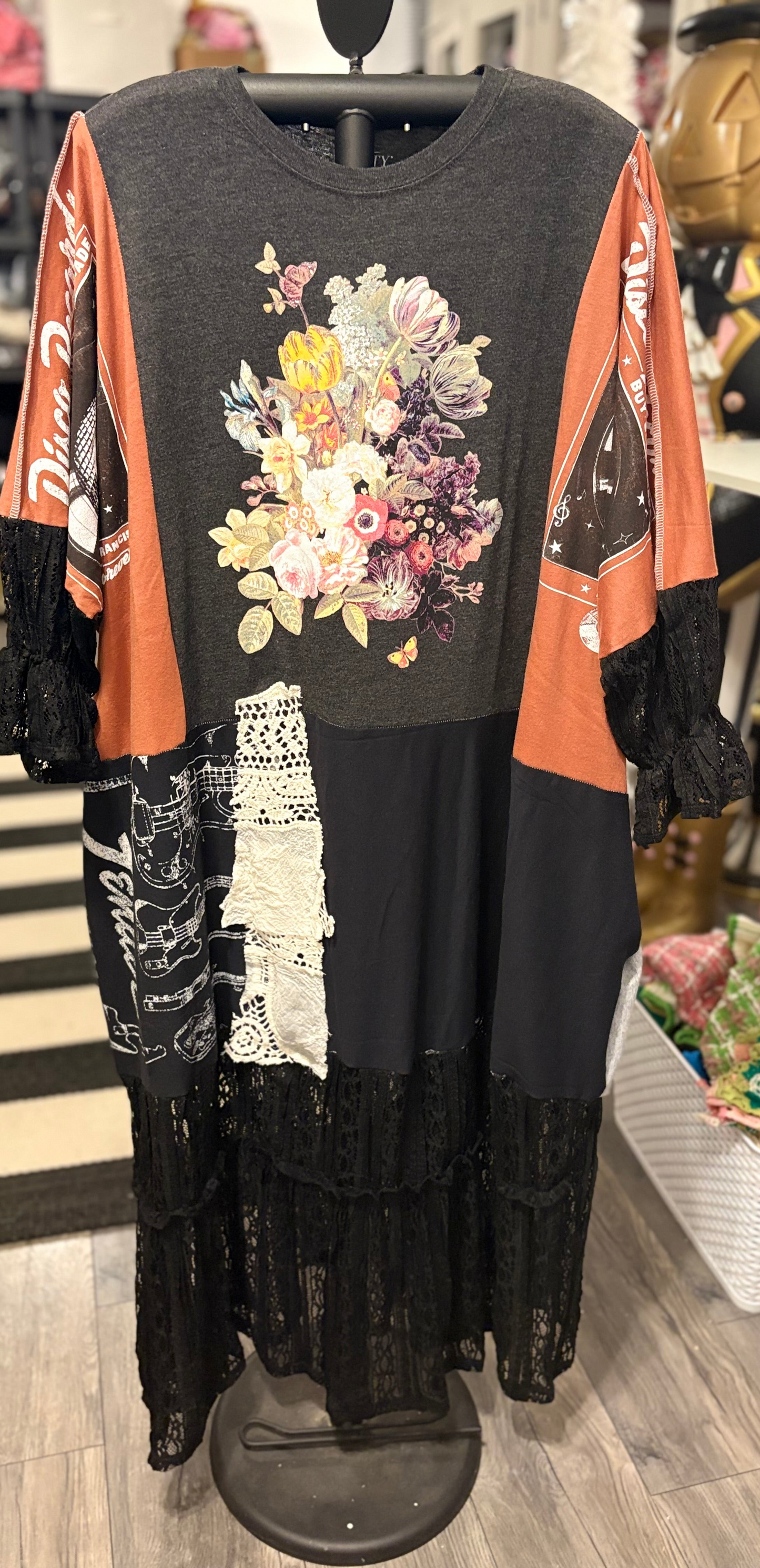 Pretty Disco Maxi Dress Upcycled Tee Dress One Size Fits a Large to 3X