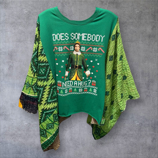 Hugs Upcycled Vintage Kantha Poncho Tee One Size Fits a Small to XXL