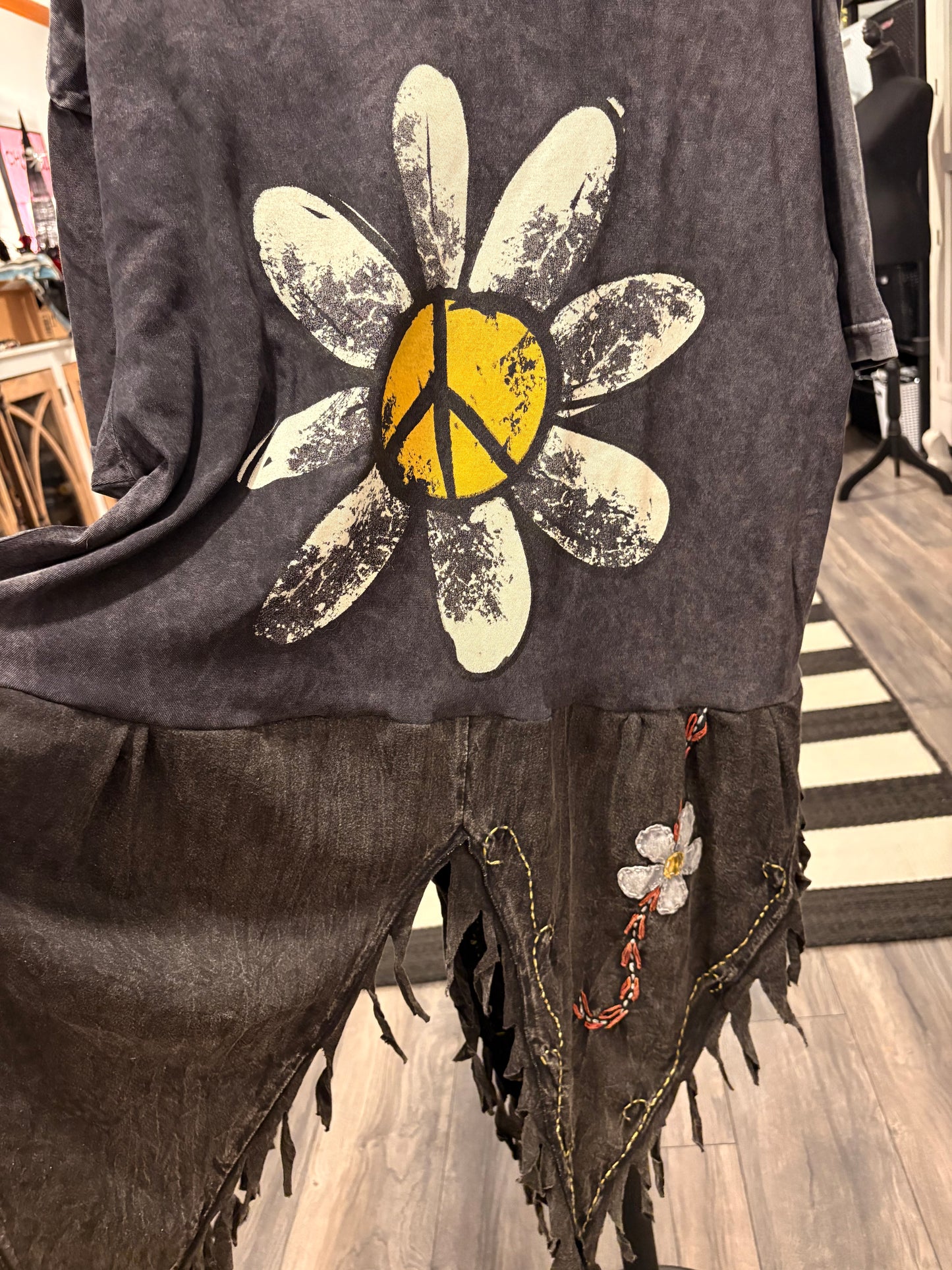Dirty Daisy Upcycled Fringed Bottom Tee Dress Fits a Small to XL