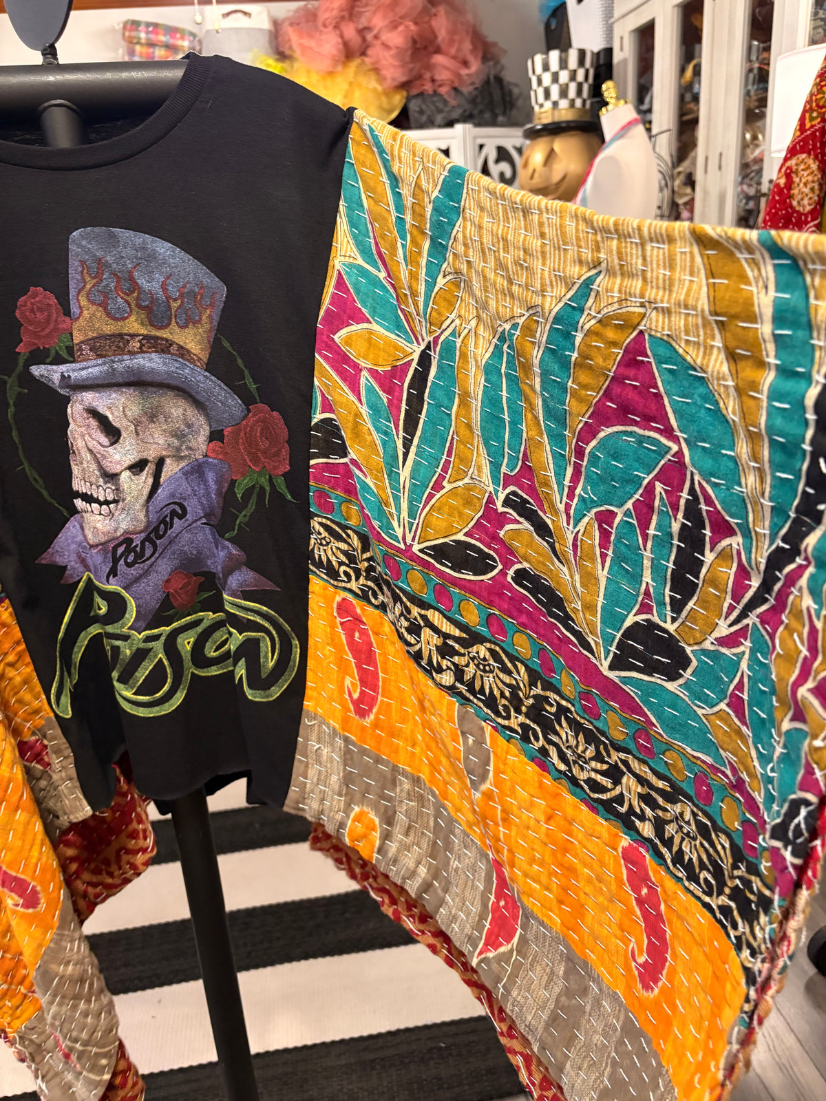 Talk Dirty Upcycled Vintage Kantha Quilt Poncho One Size Fits a Small to XXL CROPPED