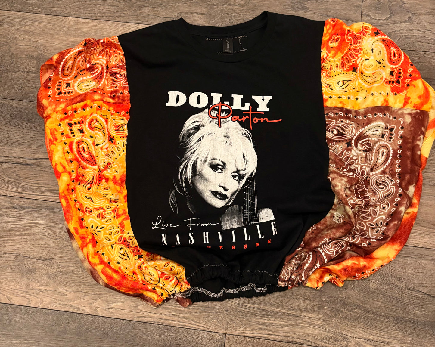 Nashville Dolly Bubble Bandana Sleeve Tee Fits a Small to XXL