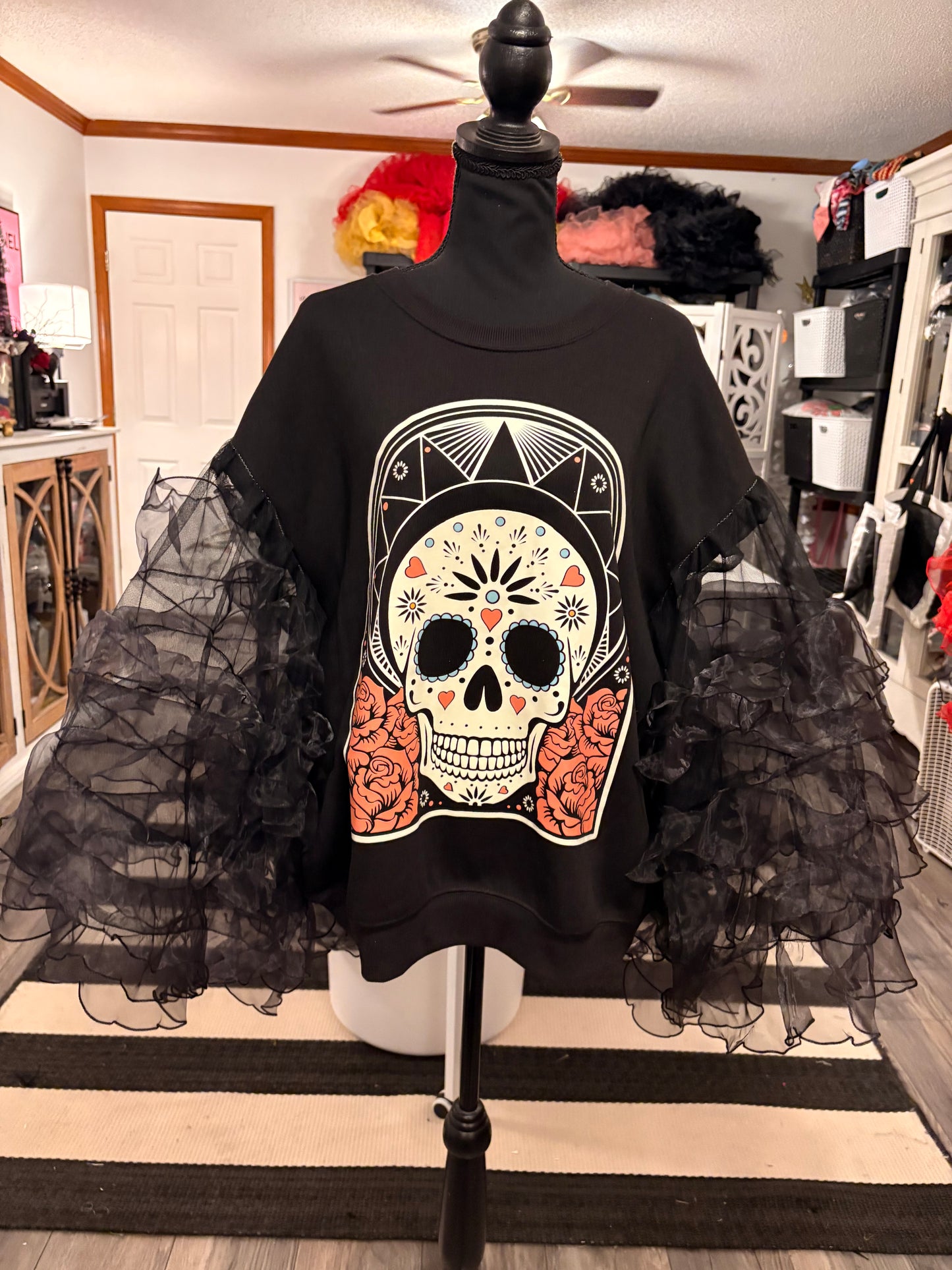 Candy Skull Rockstar Ruffle Top One Size Fits a Small to Large