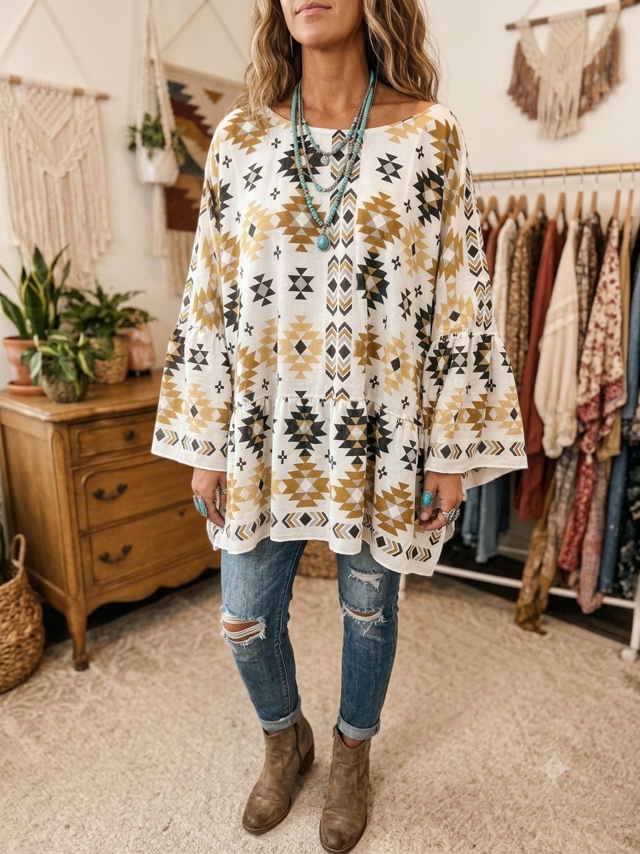 The Warrior Bandana Ruffled Poncho One Size Fits a Small to 3X