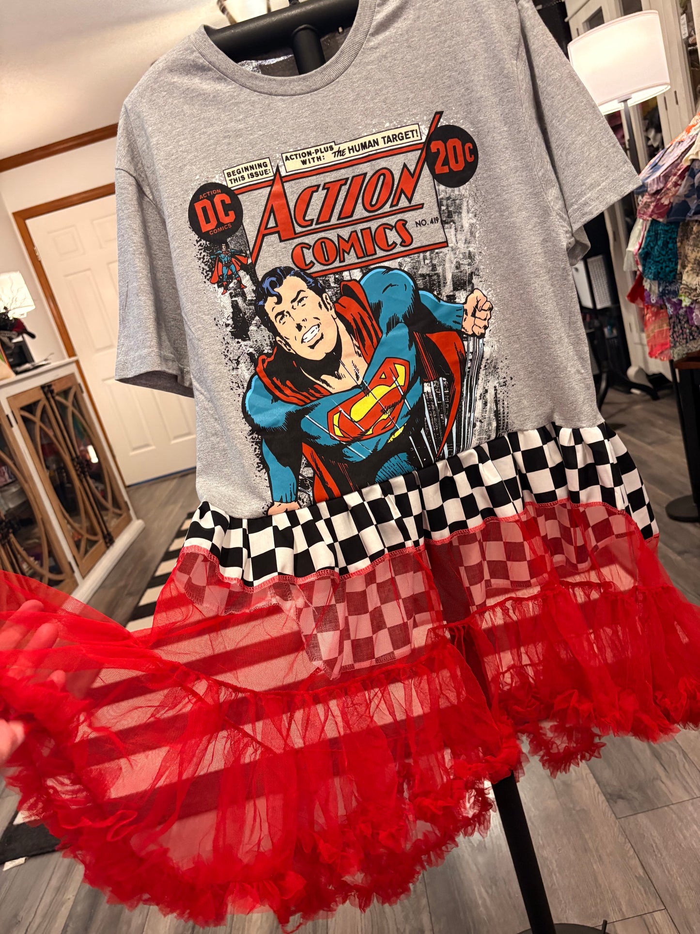 Super Hero Upcycled Rockstar Hi/Lo Top One Size Fits an XS to Medium