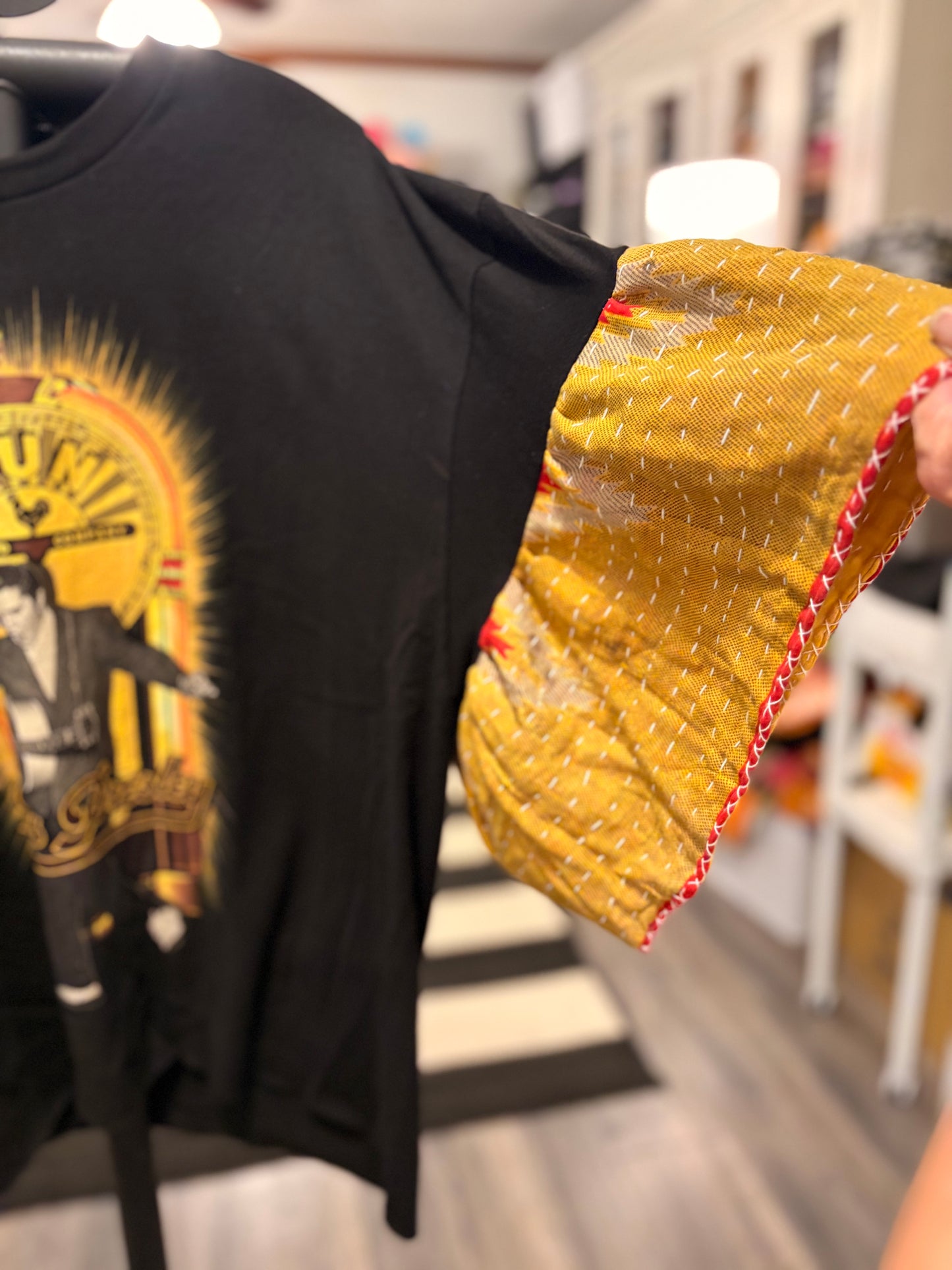 Sun Elvis Upcycled Vintage Kantha Sleeve Tee Fits a Small to 2X