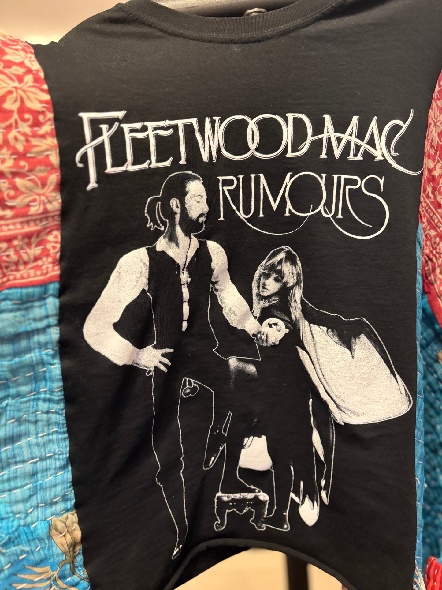 Rumours Upcycled Vintage Kantha Quilt Ruffle Sleeve Poncho Tee One Size Fits a Large to 3X