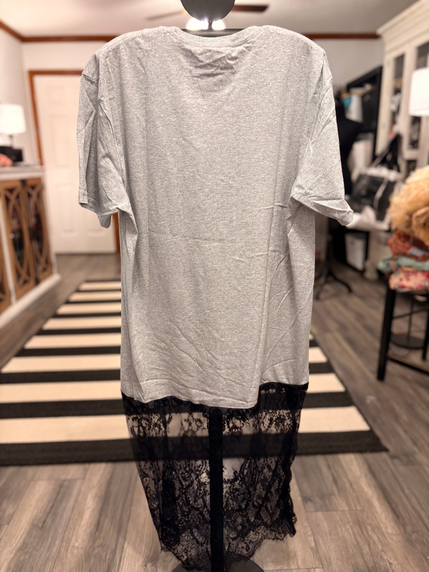 Grits and Guts Lace and Fringe Bottom Tee Dress OVERSIZED Fits a Small and Large