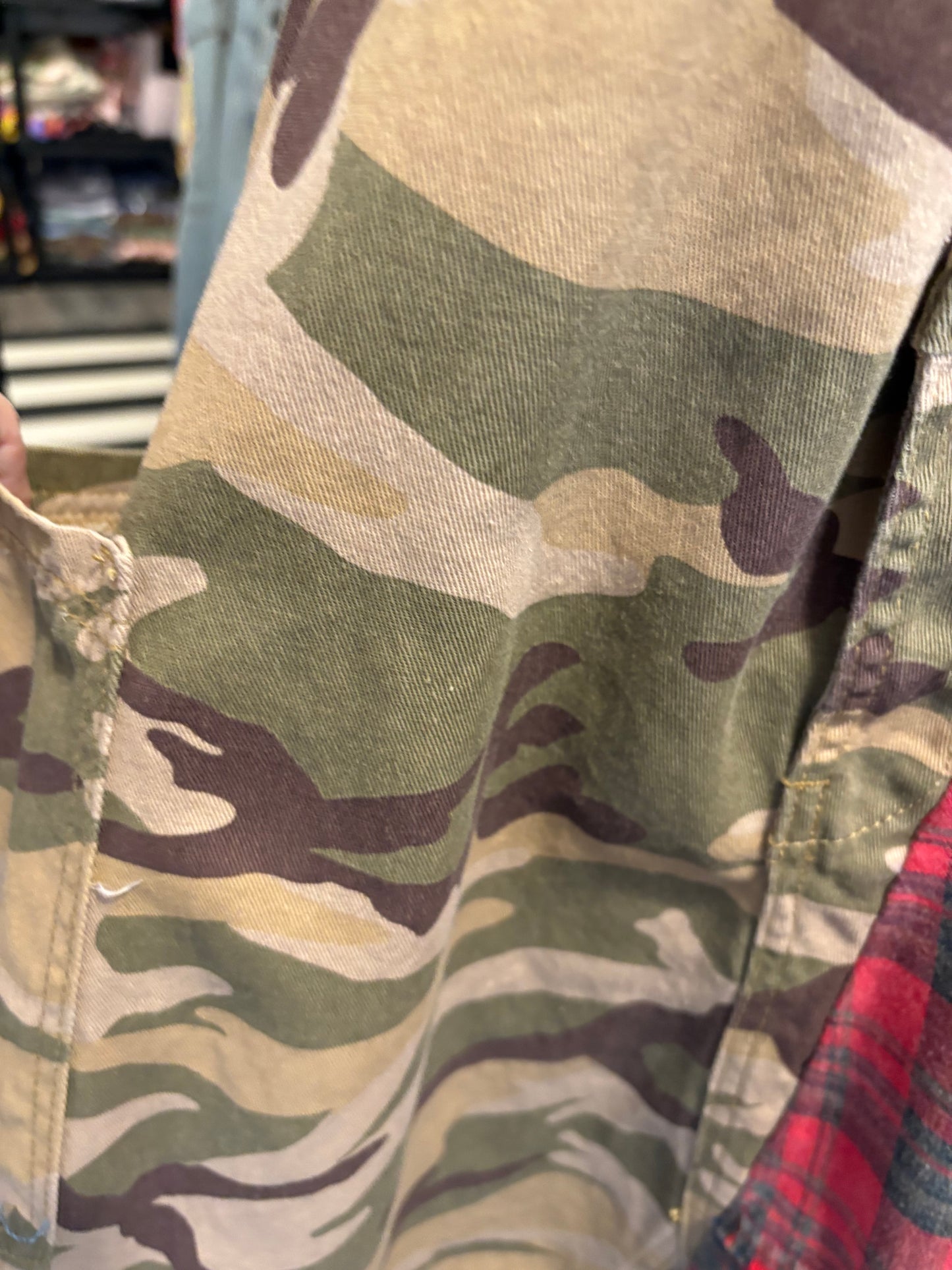 Flannel and Camo Upcycled Patchwork Overall Dress One Size Fits a Medium to XXL