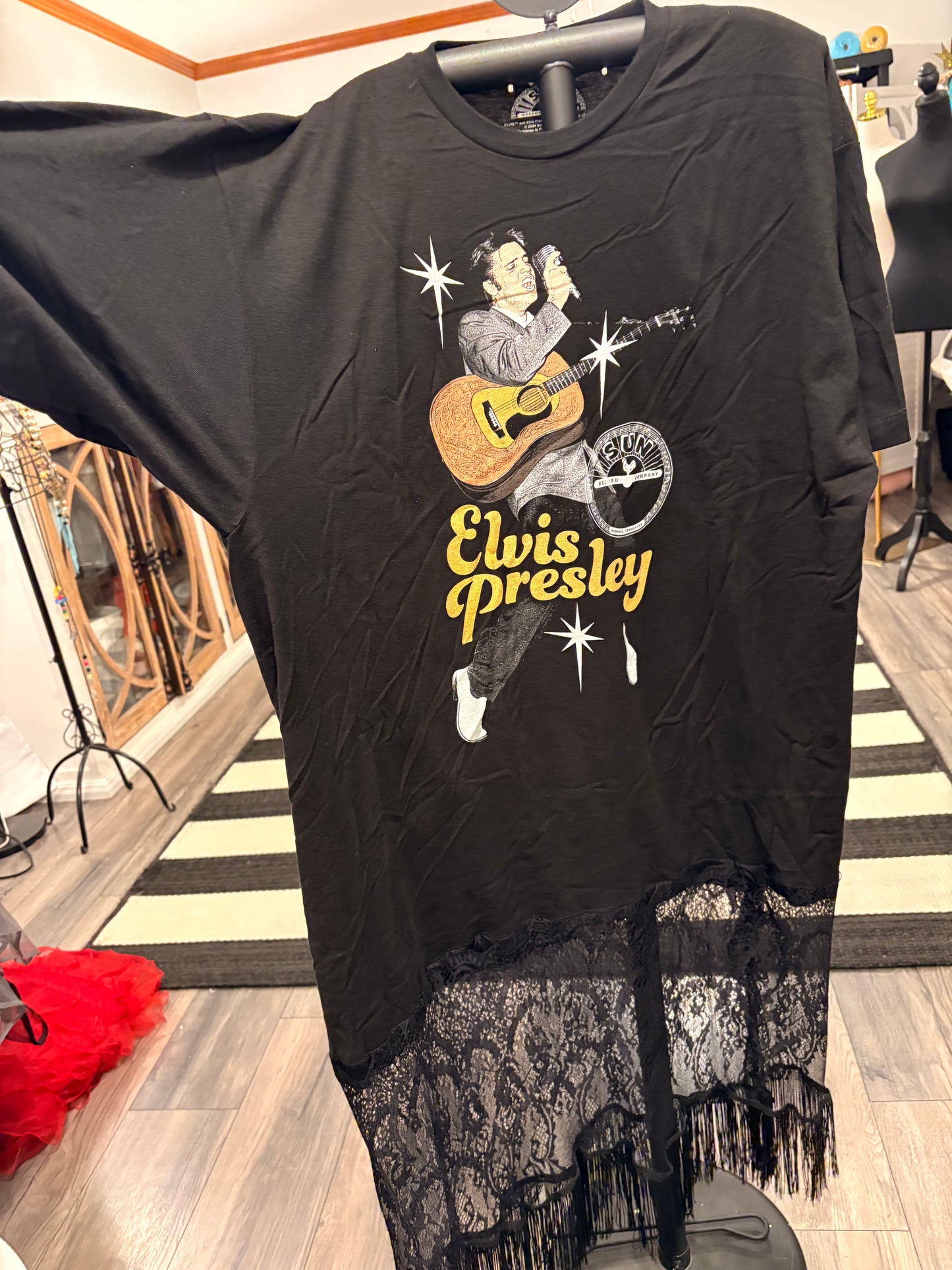 Sun Studio King Lace and Fringe  Bottom Tee Dress OVERSIZED Fits a Small and XXL