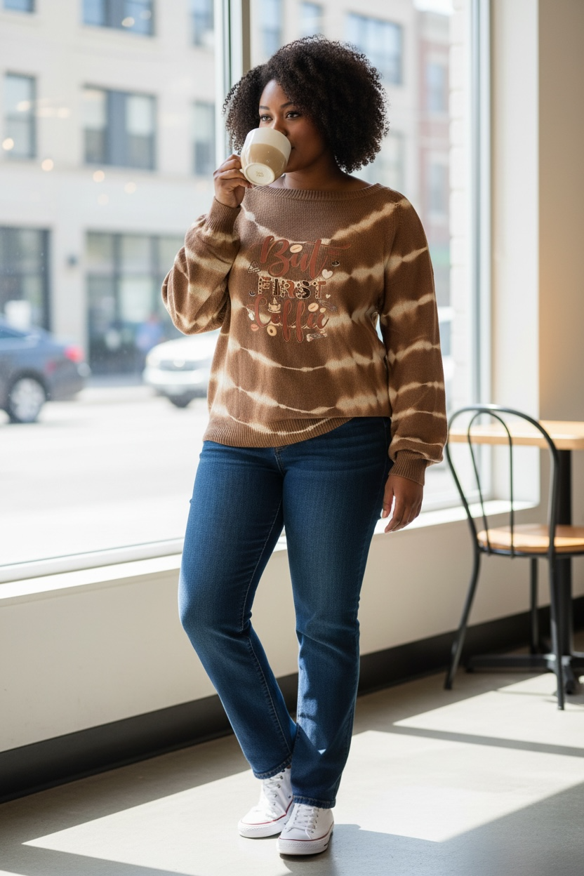 Coffee First Upcycled Oversized Sweater Fits Large/XL