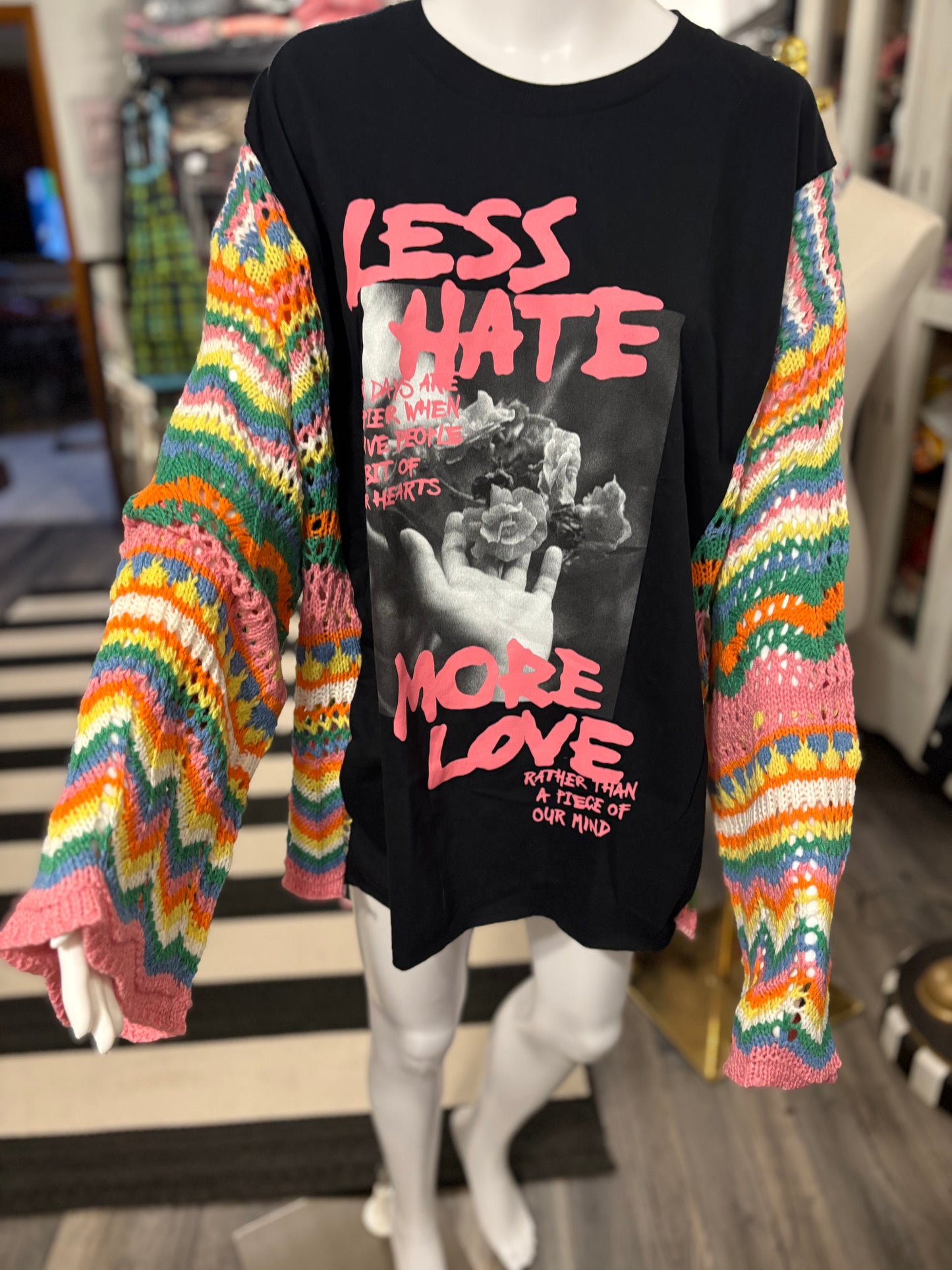 More Love Upcycled Drop Sleeve Sweater One Size Fits a Small to XXL