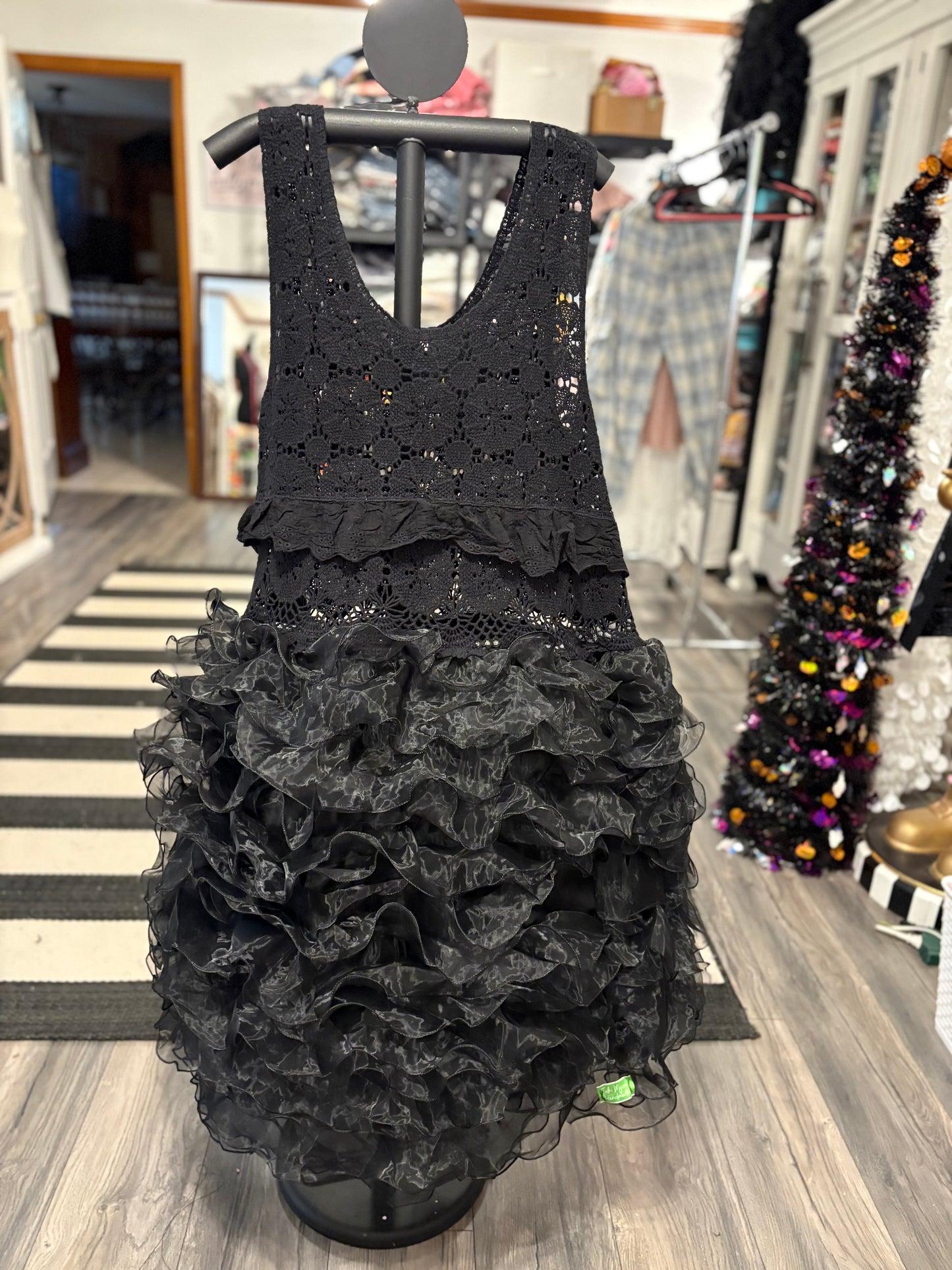 Onyx Crochet Ruffle Poof Dress  One Size Fits a Small to XXL