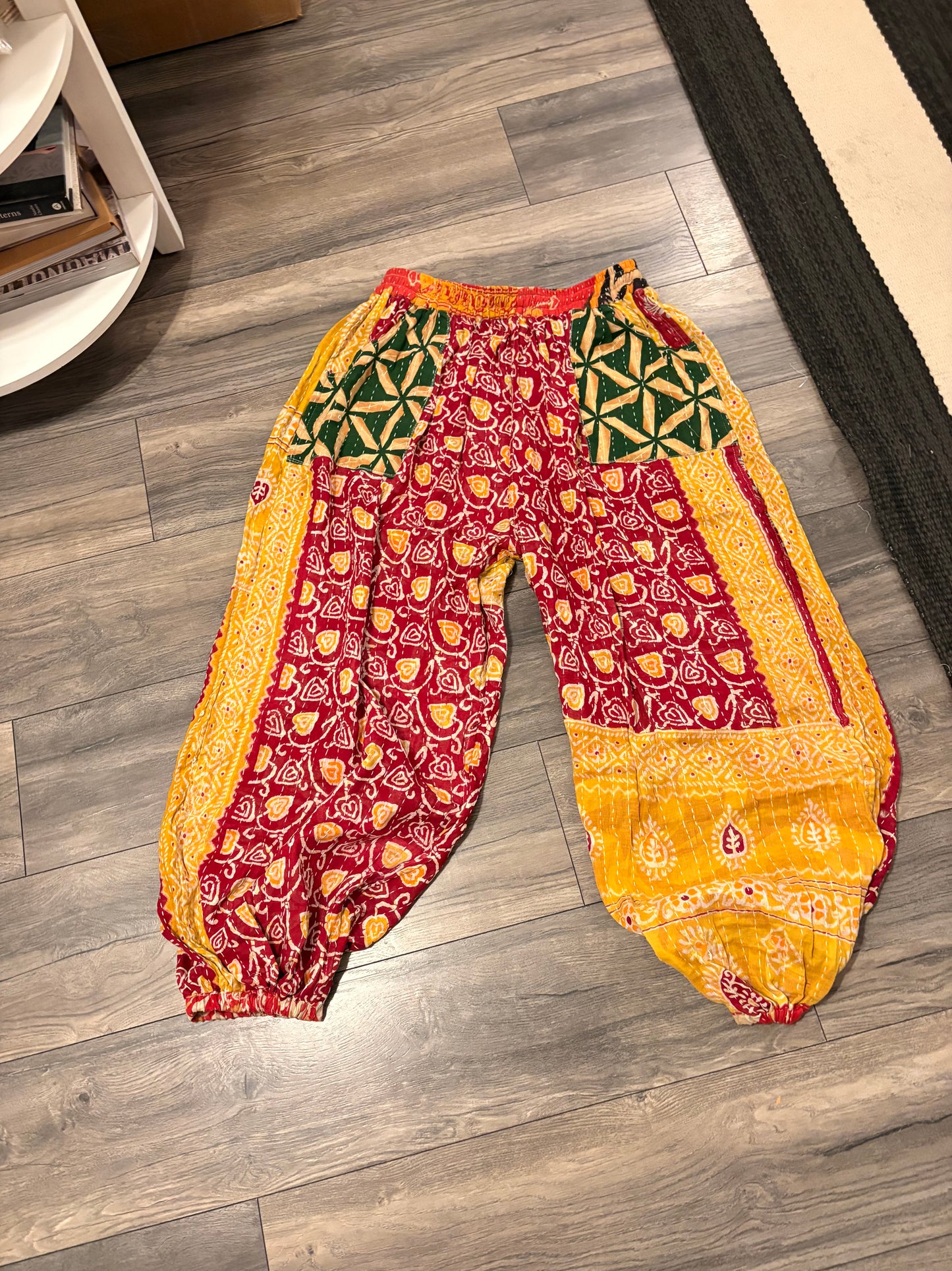 Sabrina Women Vintage Kantha Quilt Cotton Reversible Harem Pant One Size Fits Size 4-16