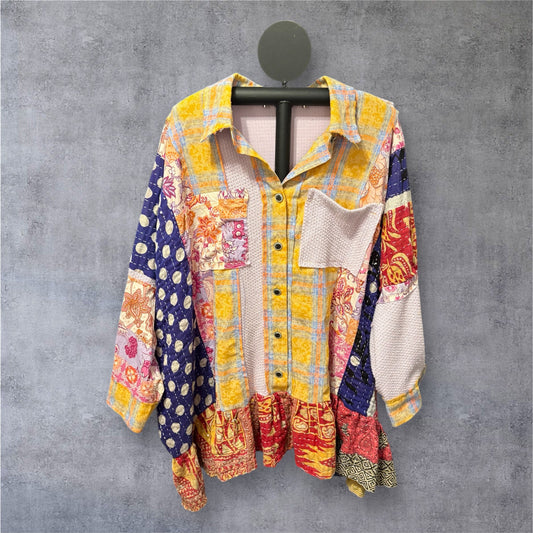Winter Sunshine Upcycled Vintage Kantha Dress/Long Shirt One Size Fits Most