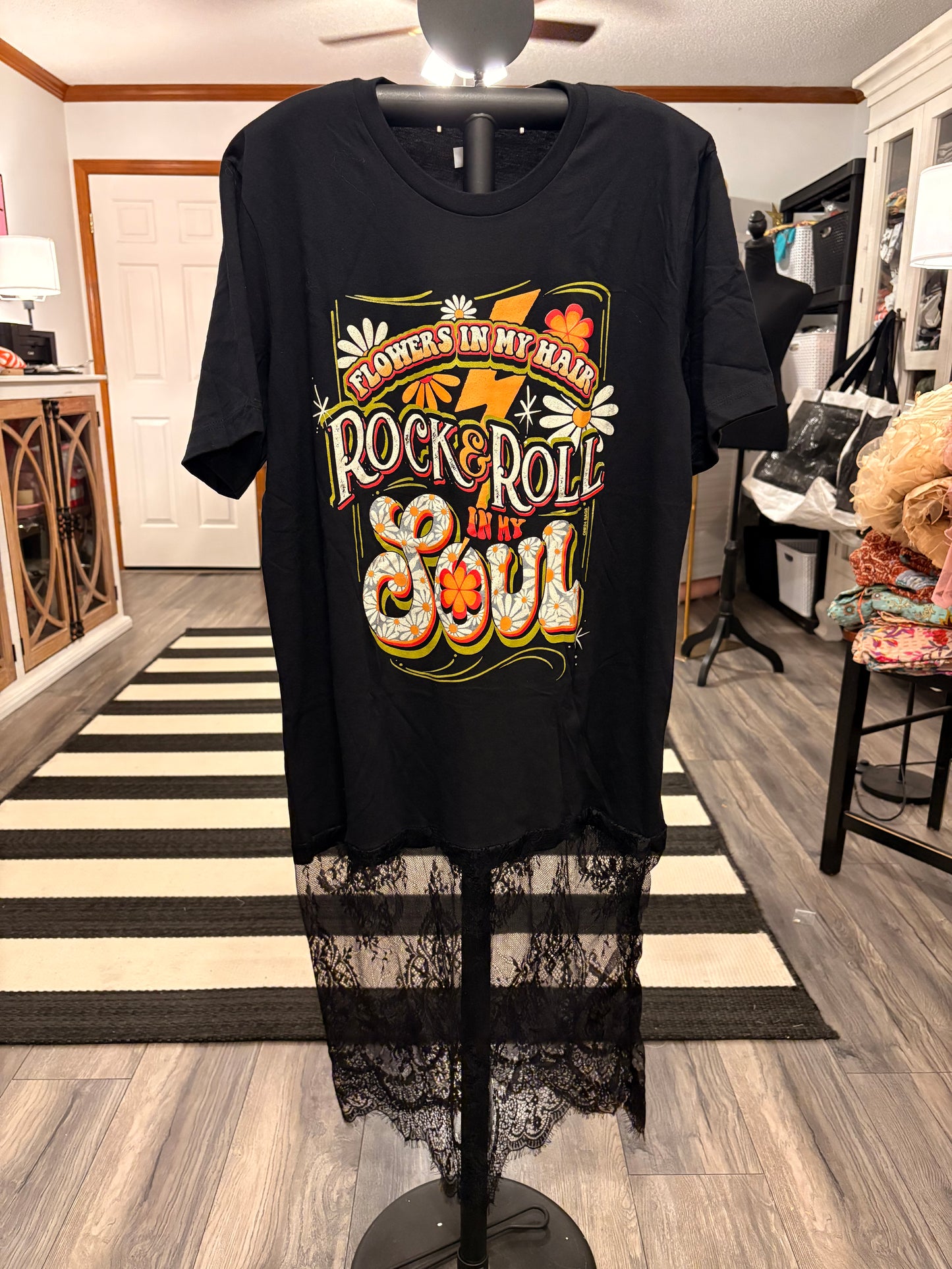 Rock and Roll Soul Lace Bottom Tee Dress OVERSIZED Fits a Small and Large