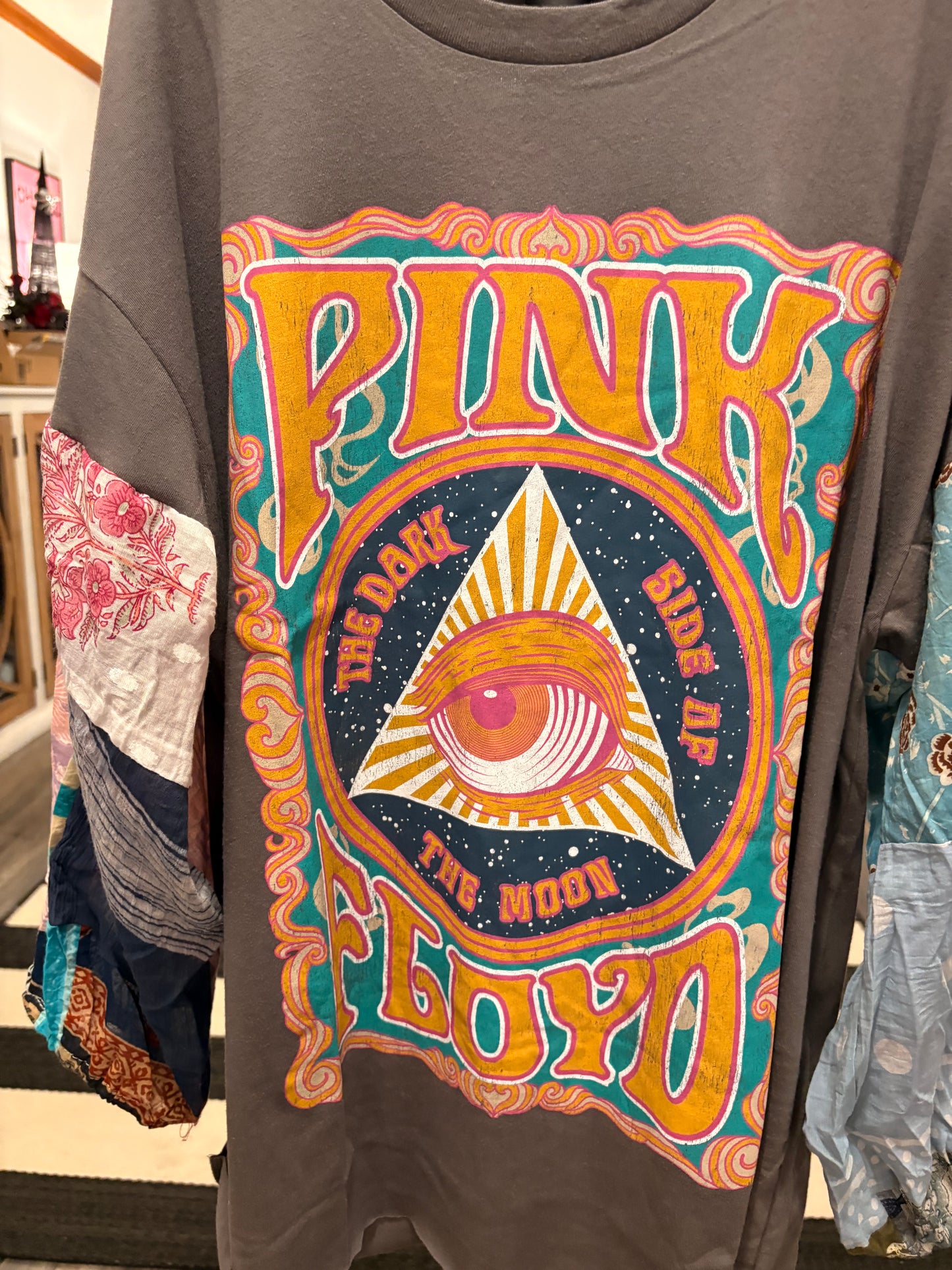Eye Pink Flare Patchwork Sleeve Tee Fits a Small to XXL