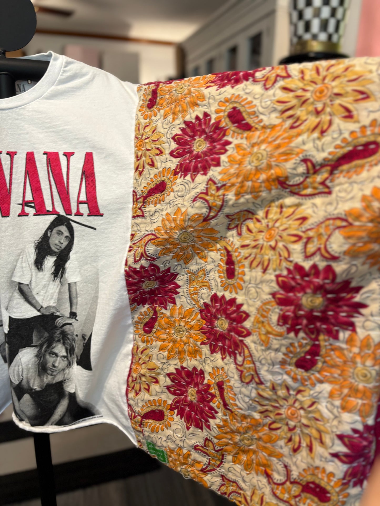 Nirvana  Upcycled Vintage Kantha Poncho Tee Fits A Size Large to 4X