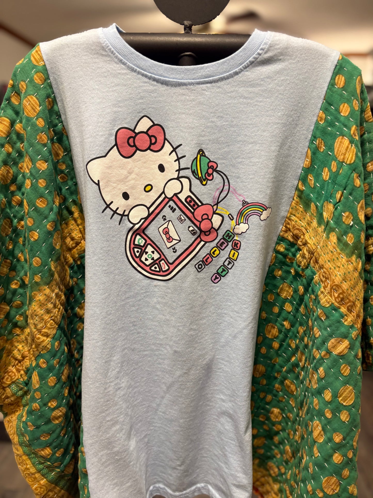 Hello Kitty Upcycled Vintage Kantha Poncho Tee Fits A Size Small to 3X