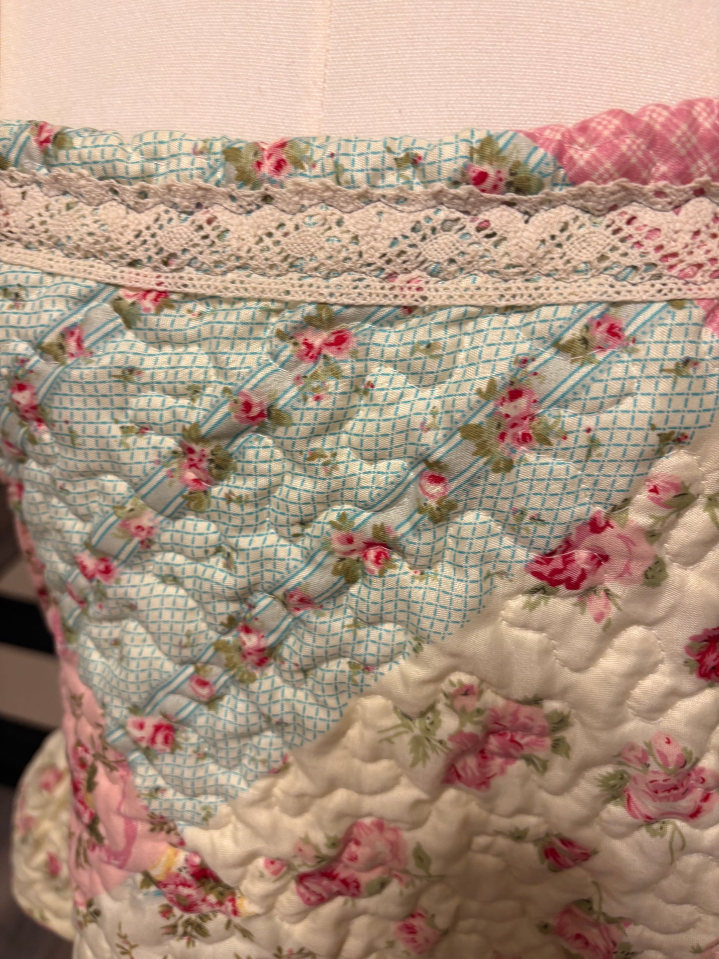 Shabby Chic Upcycled Quilt Art Smock Cropped One Size Fits a Small to XXL Oversized!