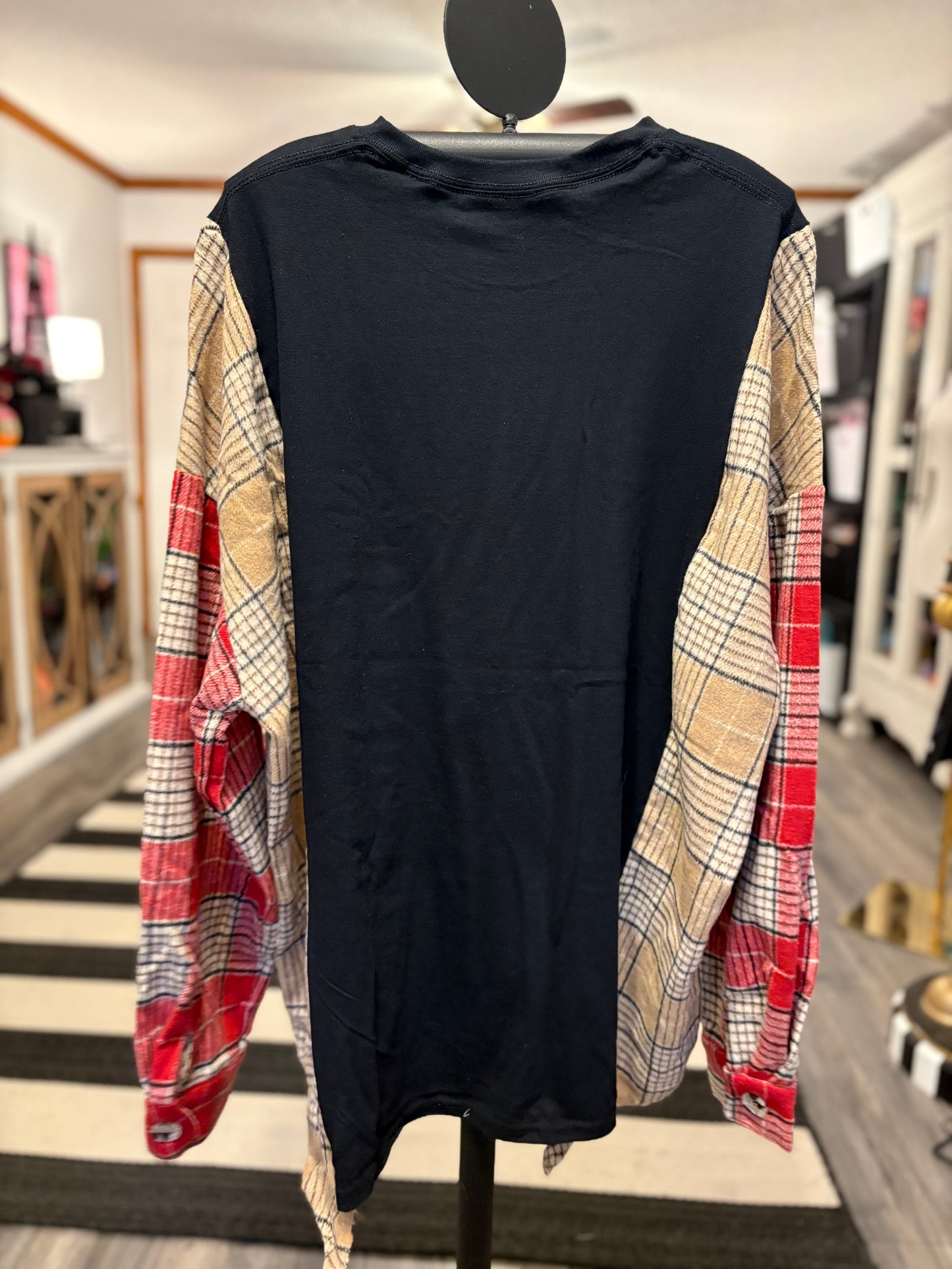Waylon Upcycled Drop Sleeve Flannel Tee One Size Fits A Small to XXL Oversized