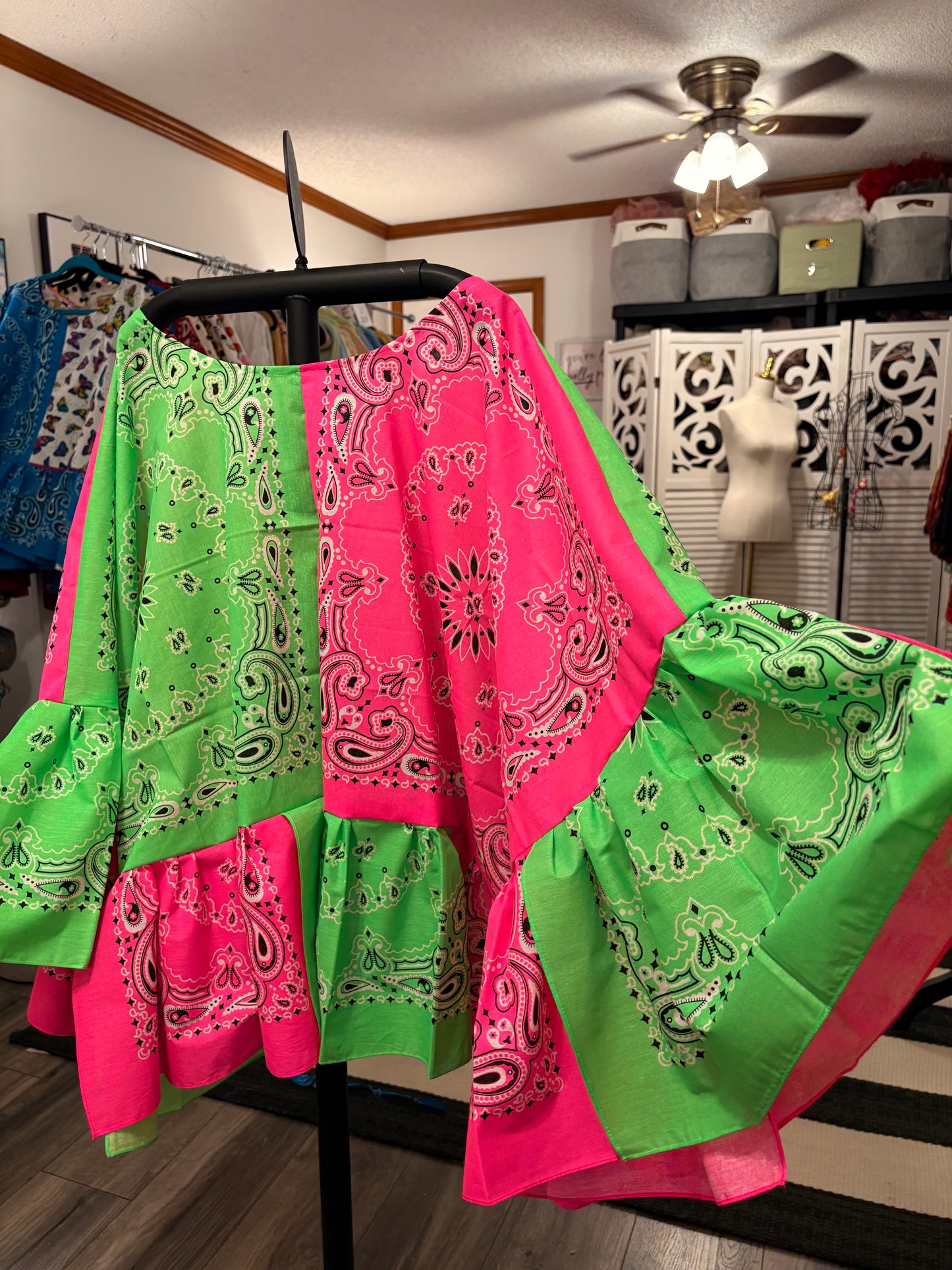 Fluorescent 80s Bandana Ruffled Poncho One Size Fits a Small to 3X