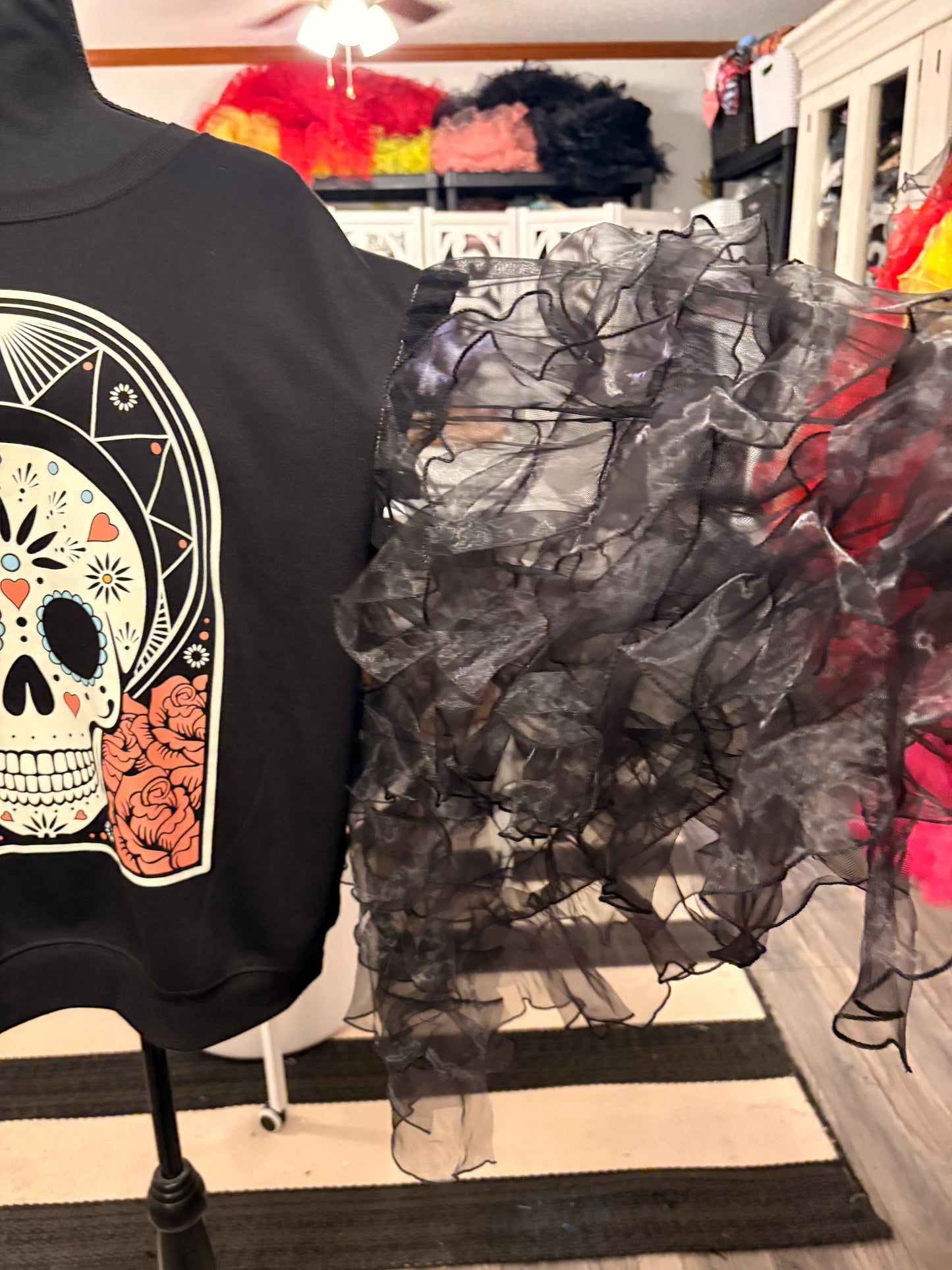 Candy Skull Rockstar Ruffle Top One Size Fits a Small to Large