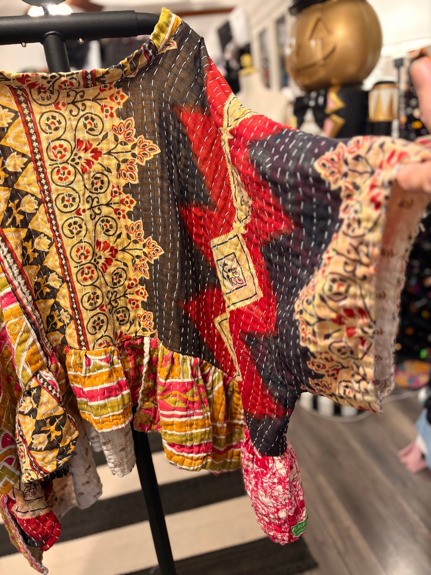 Pablo Upcycled Vintage Kantha Quilt ART Layering Top One Size Fits A Small to 3X Oversized