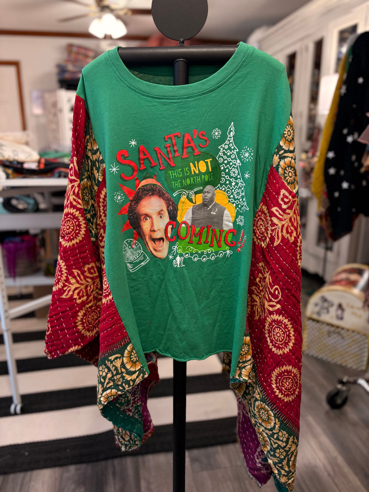 Santa’s Coming! Vintage Kantha Poncho One Size Fits a Small to XL Short