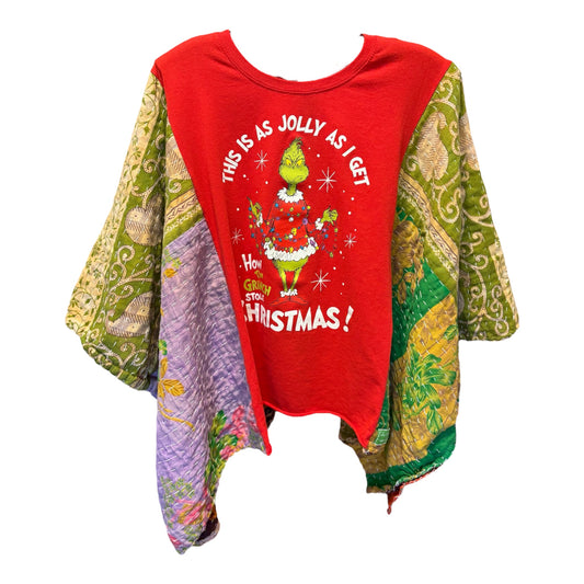 Jolly As I Get Vintage Kantha Poncho Tee Fits A Size Small to XL