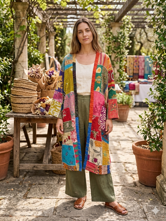 Grace Upcycled Kantha Quilt COTTON Kimono One Size Fits a Small to 3X