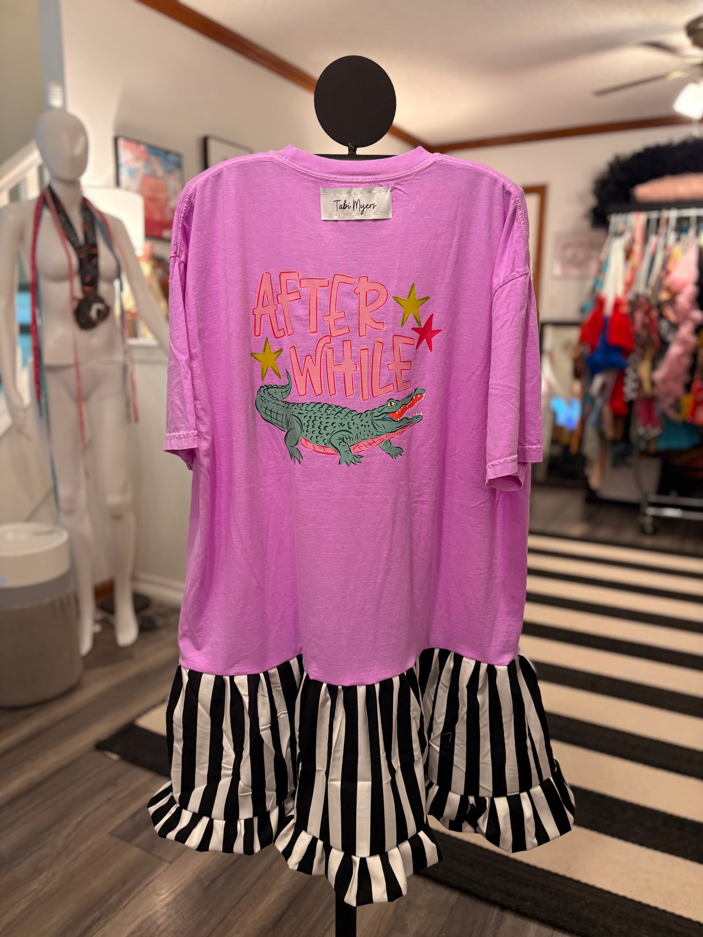 Gator Upcycled Ruffled Tee Dress Fits a Small to 2X