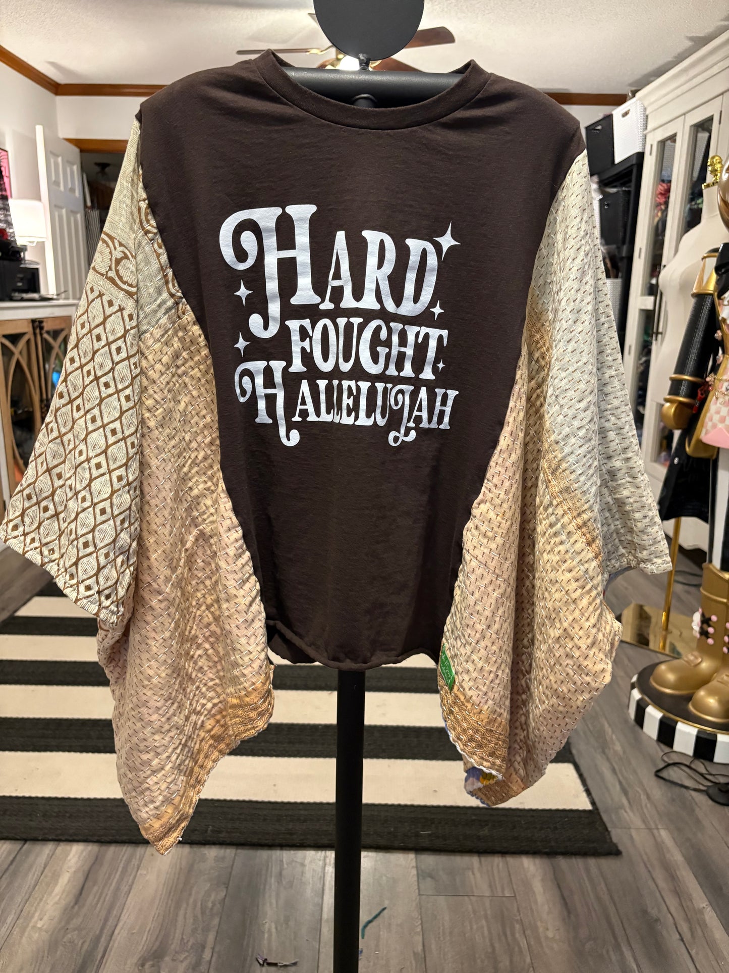 Hard Fought Upcycled Vintage Kantha Quilt Poncho Tee One Size Fits a Small to XL