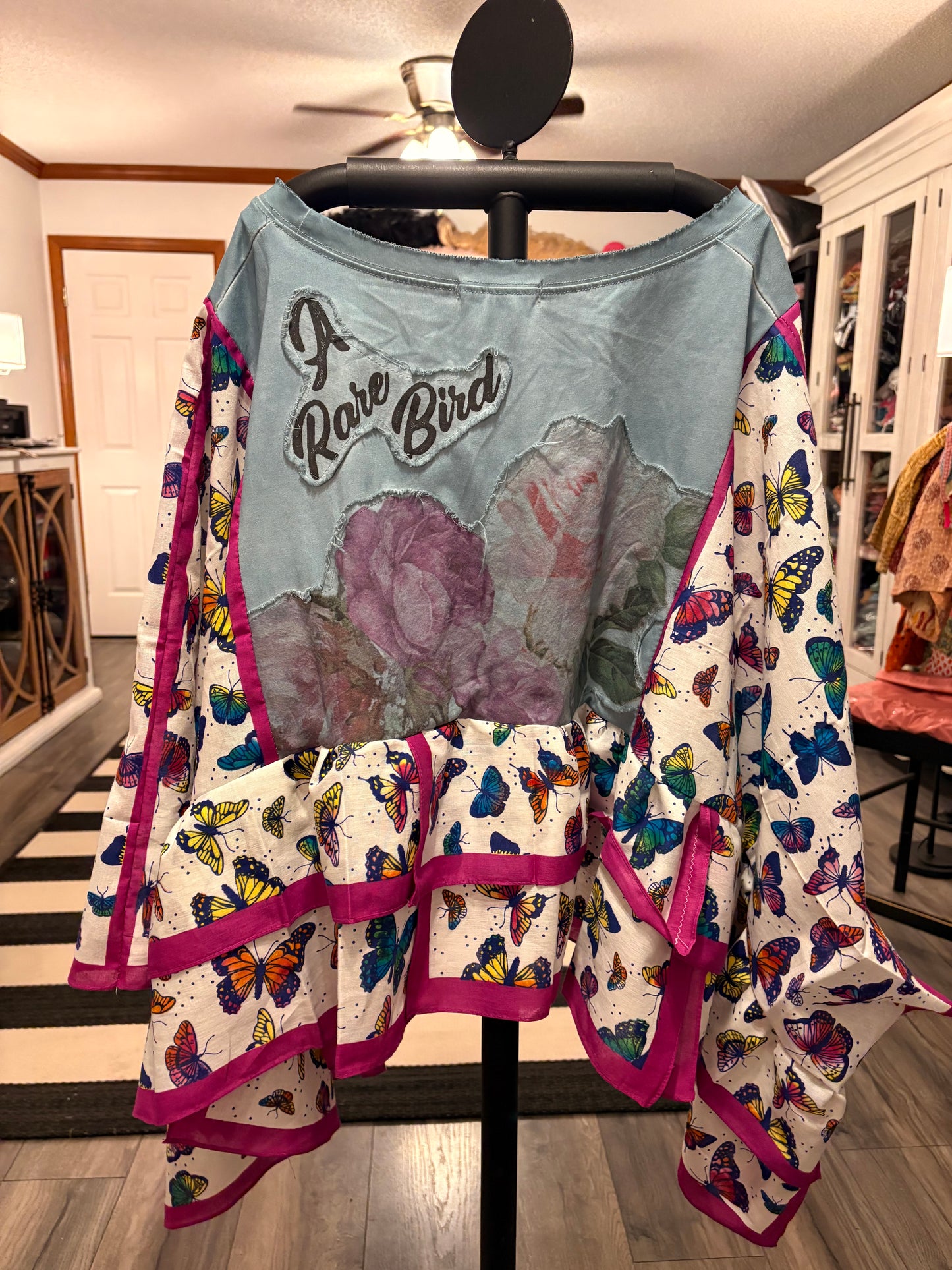 Butterflies and Flowers Bandana Ruffled Poncho One Size Fits a Small to XXL