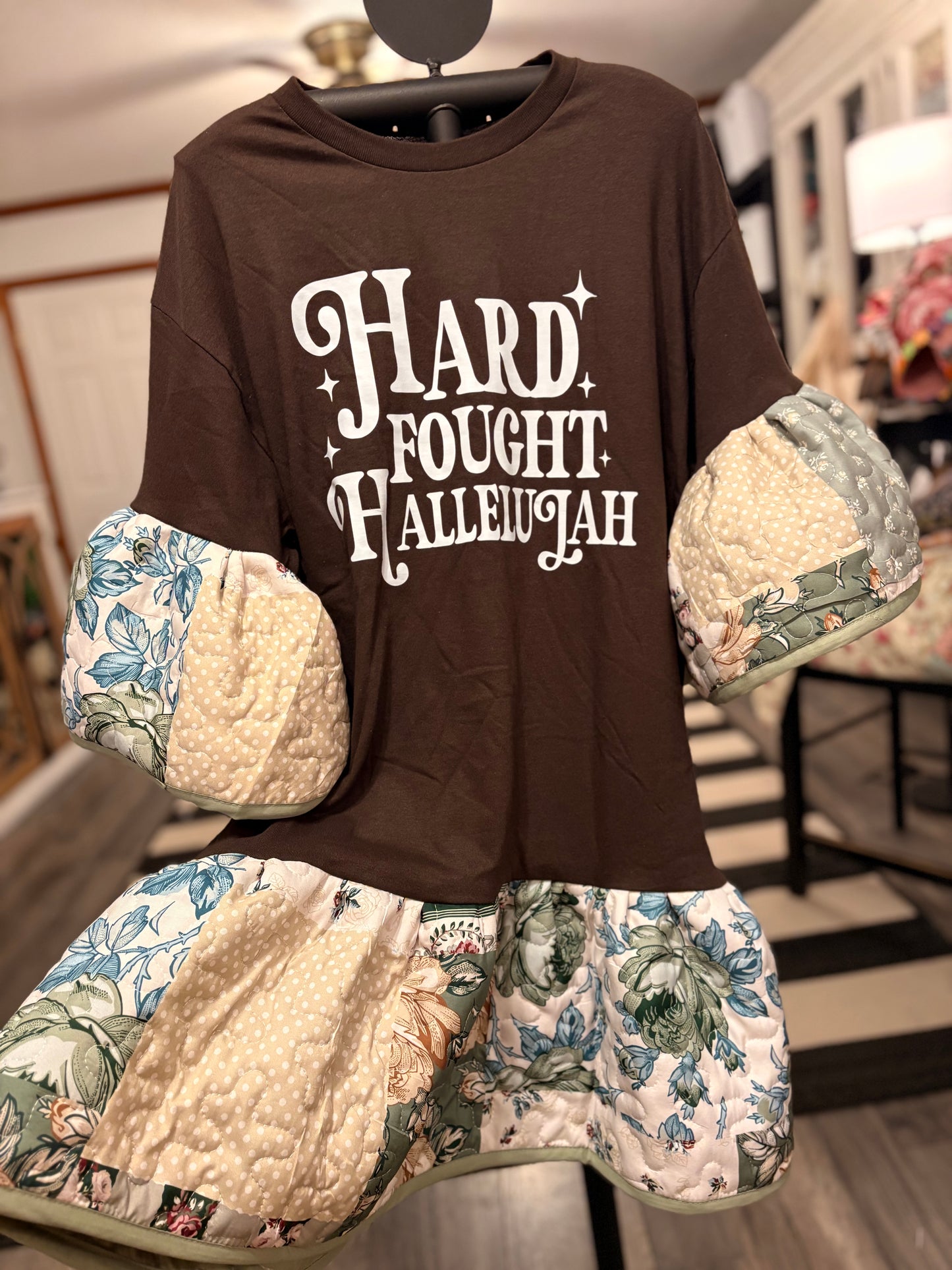 Hard Fought Hallelujah Upcycled Quilt Jumper One Size Fits Small to XL (6-14) Oversized!