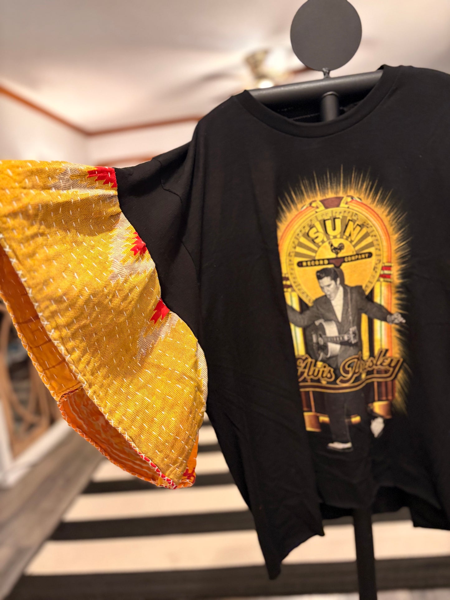 Sun Elvis Upcycled Vintage Kantha Sleeve Tee Fits a Small to 2X