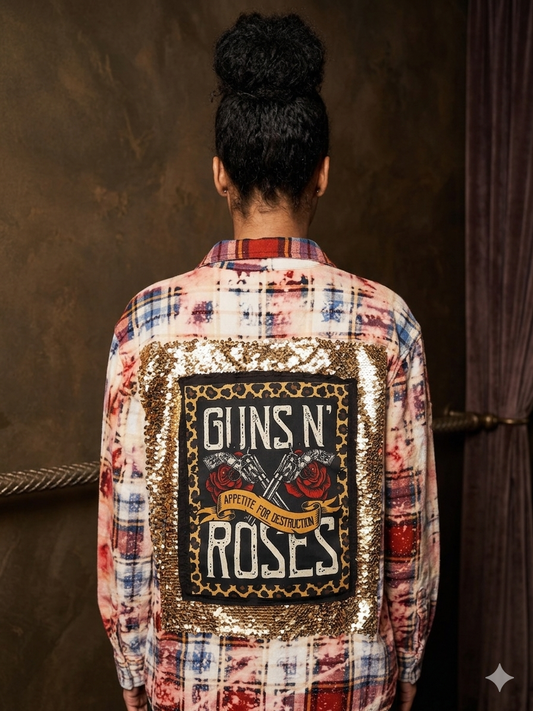Flashy Flannel Guns & Roses One Size Fits a Small to XXL 4-16